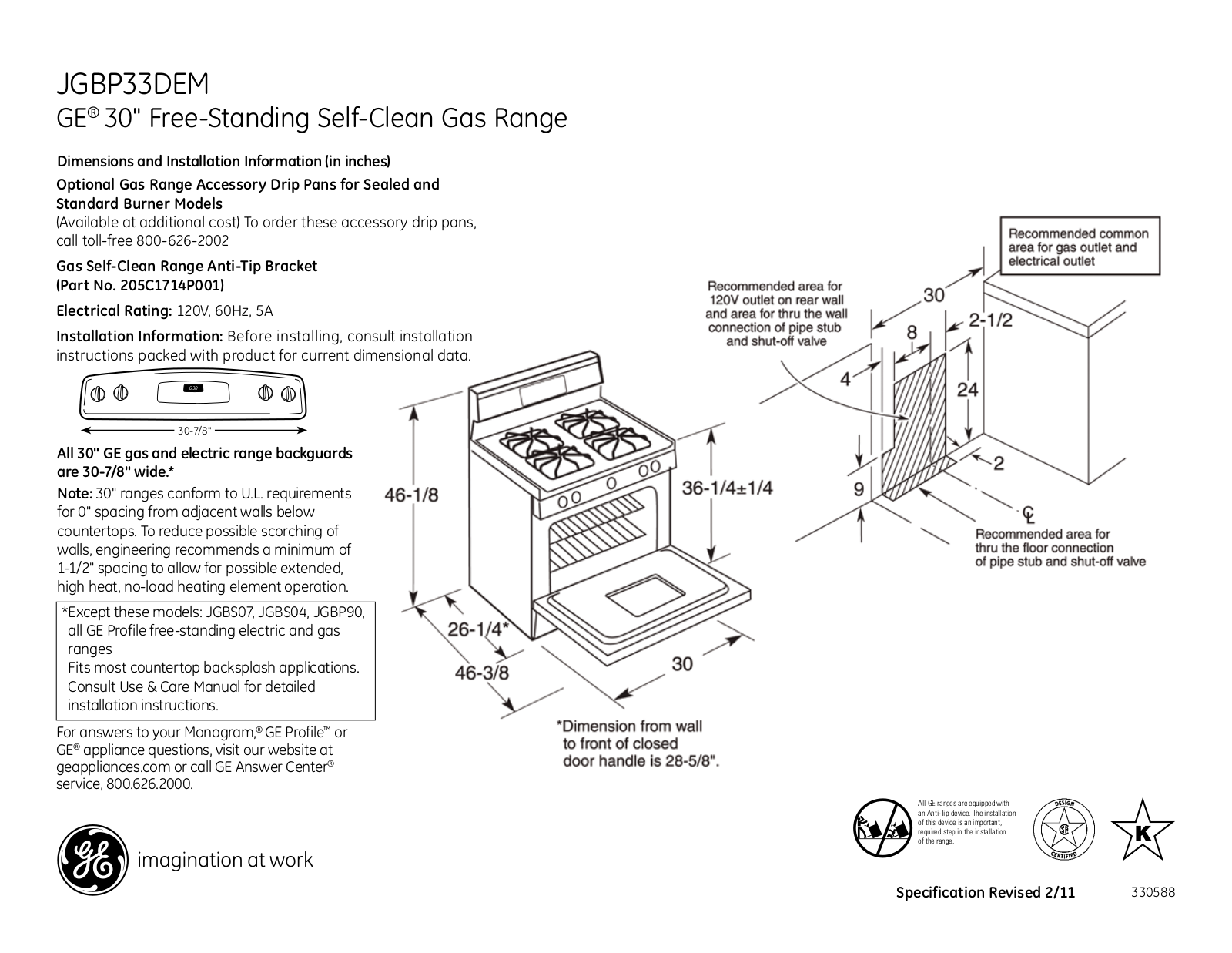 GE JGBP33DEM Specification