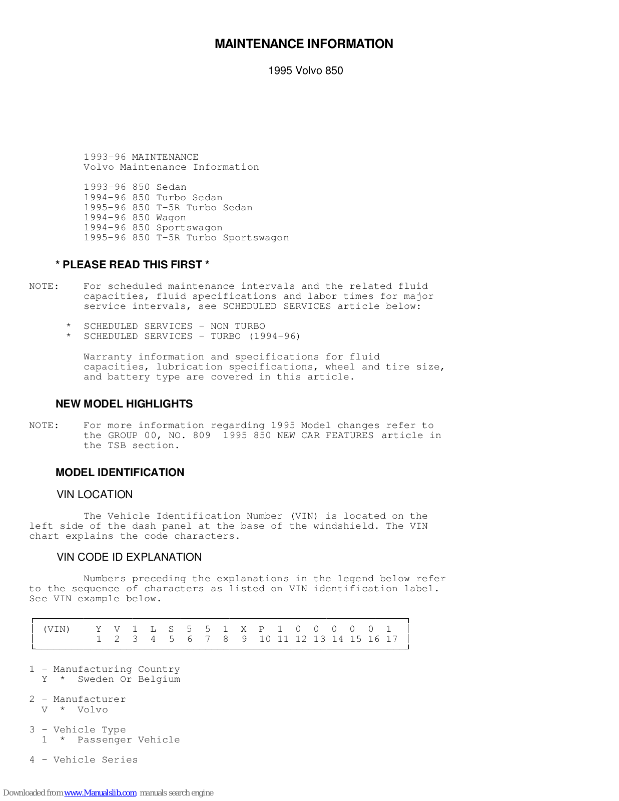 Volvo 850 1996 User Manual