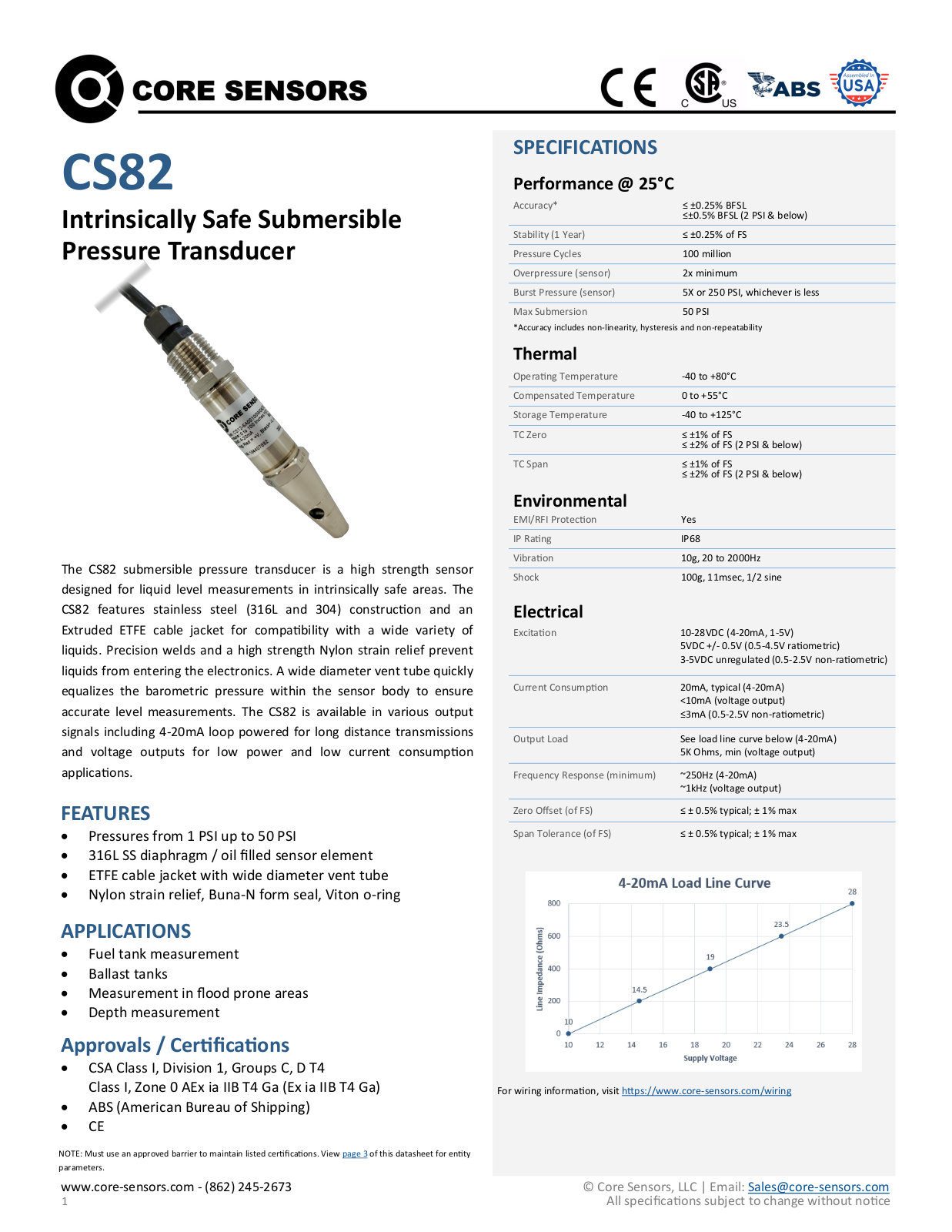 Core Sensors CS82 Specifications