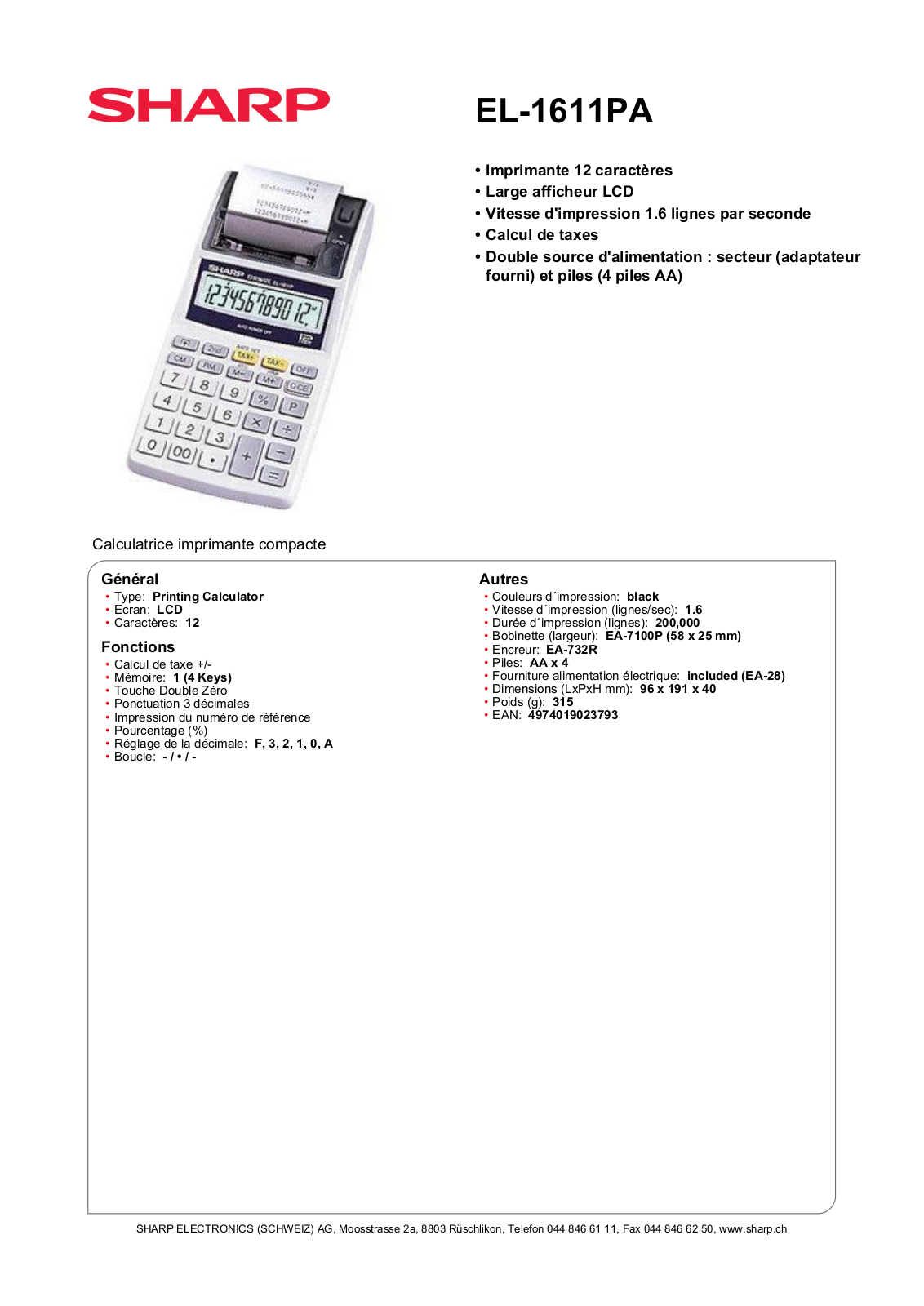 Sharp EL-1611PA DATASHEET - ManualMachine.com