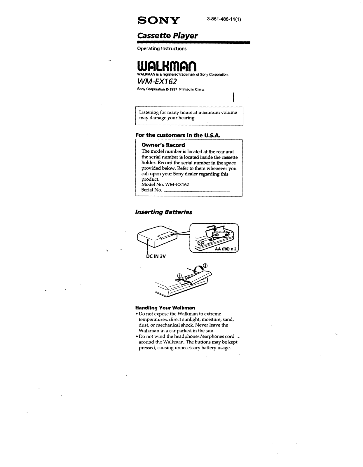 Sony WM-EX162 Operating Manual