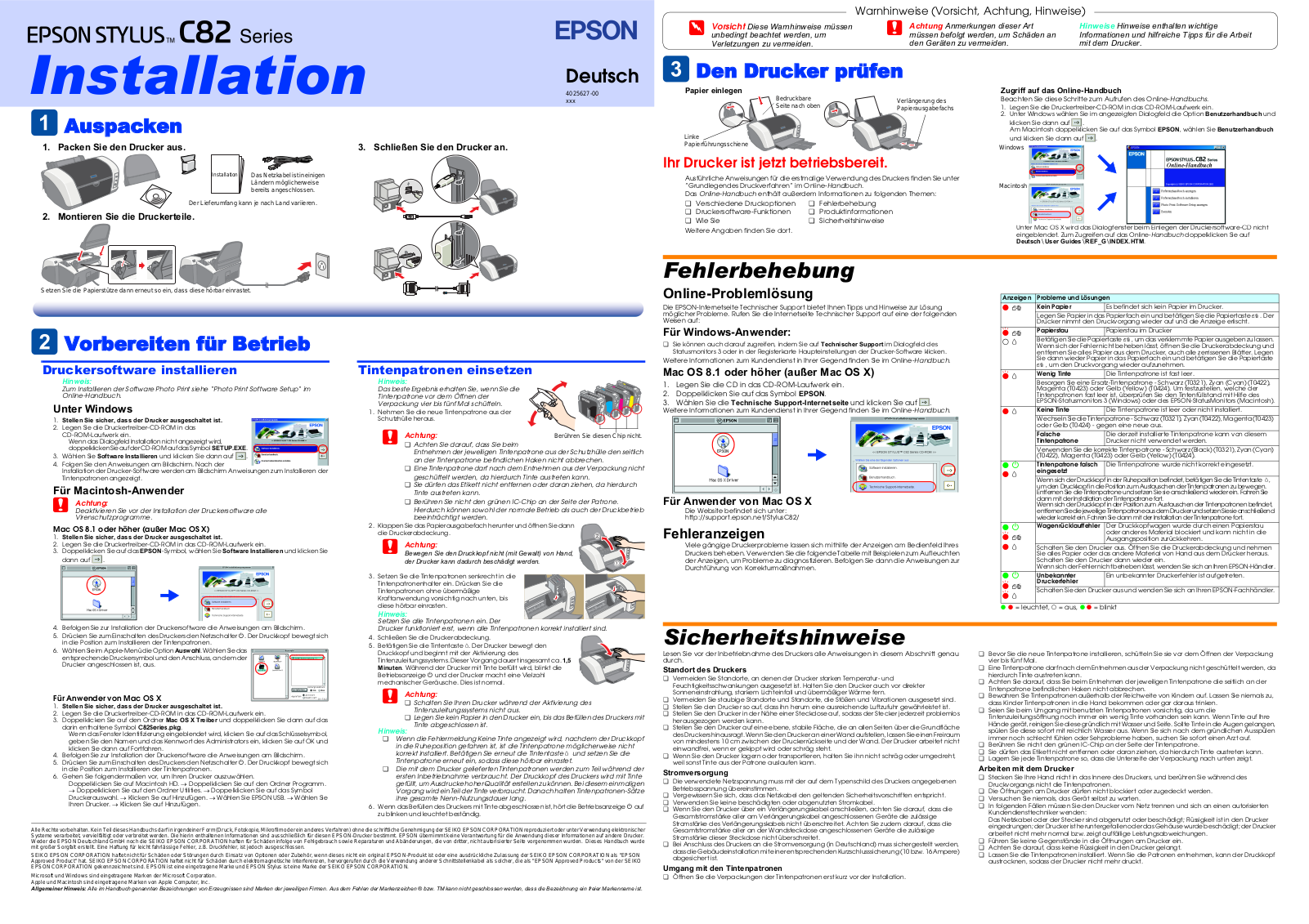 Epson STYLUS C82 series Installation Manual