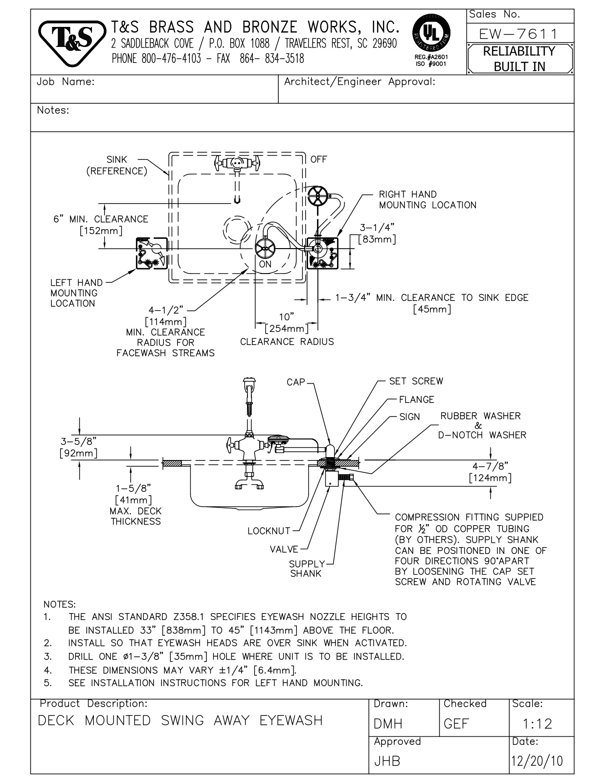 T & S Brass & Bronze Works EW-7611 General Manual