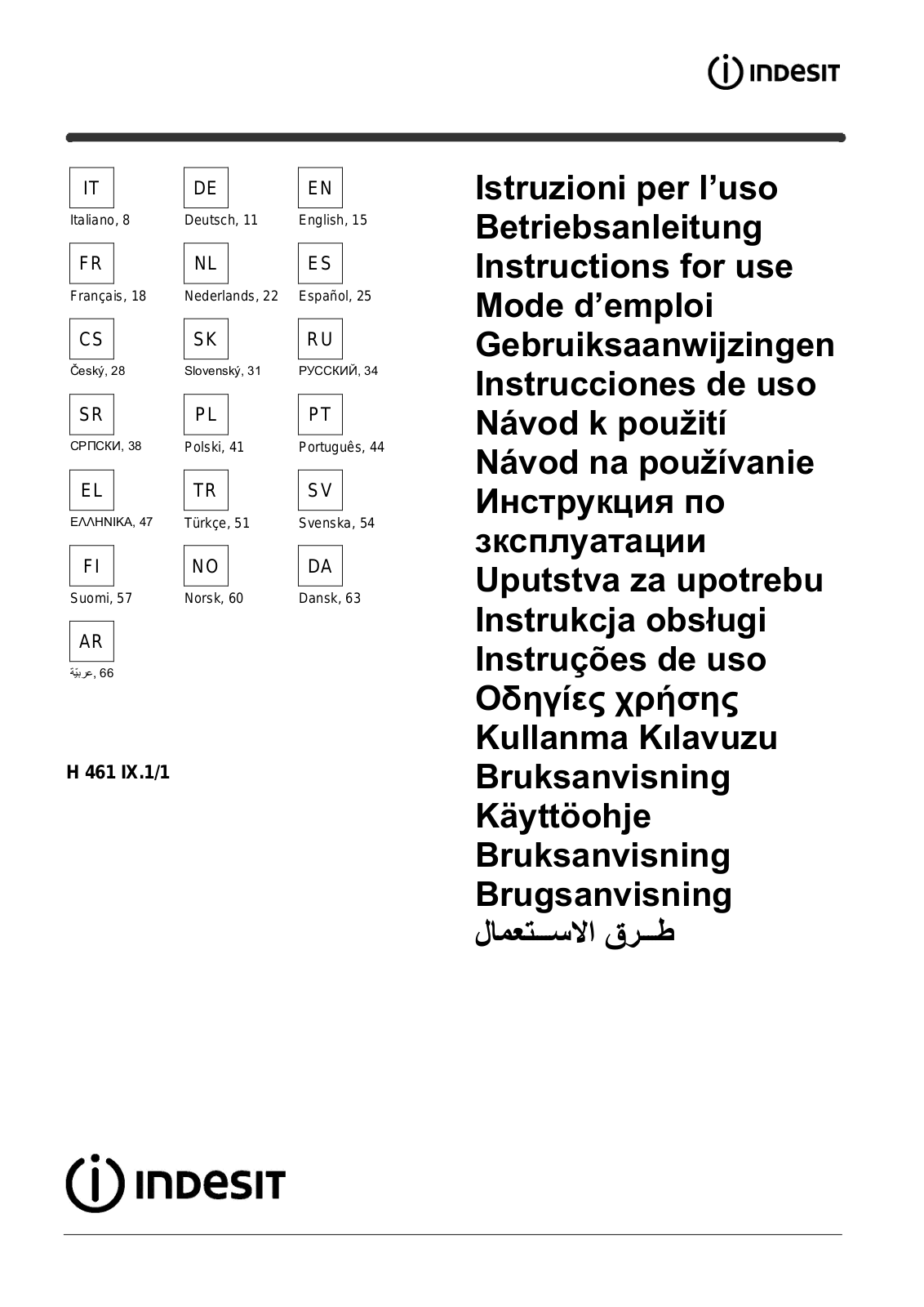 INDESIT H461IX User Manual