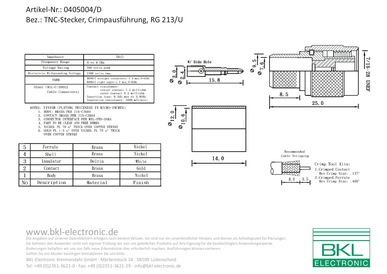 BKL TNC ST-C213 Datasheet - ManualMachine.com