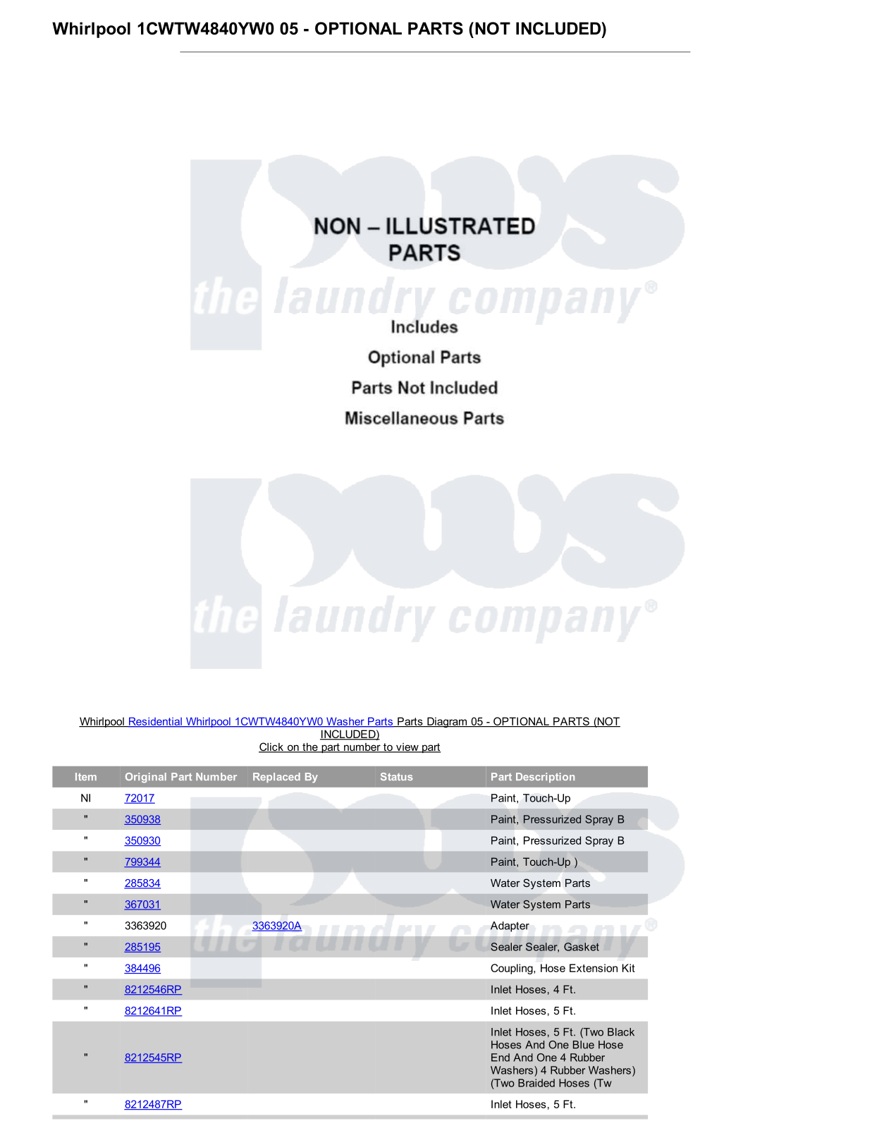 Whirlpool 1CWTW4840YW0 Parts Diagram