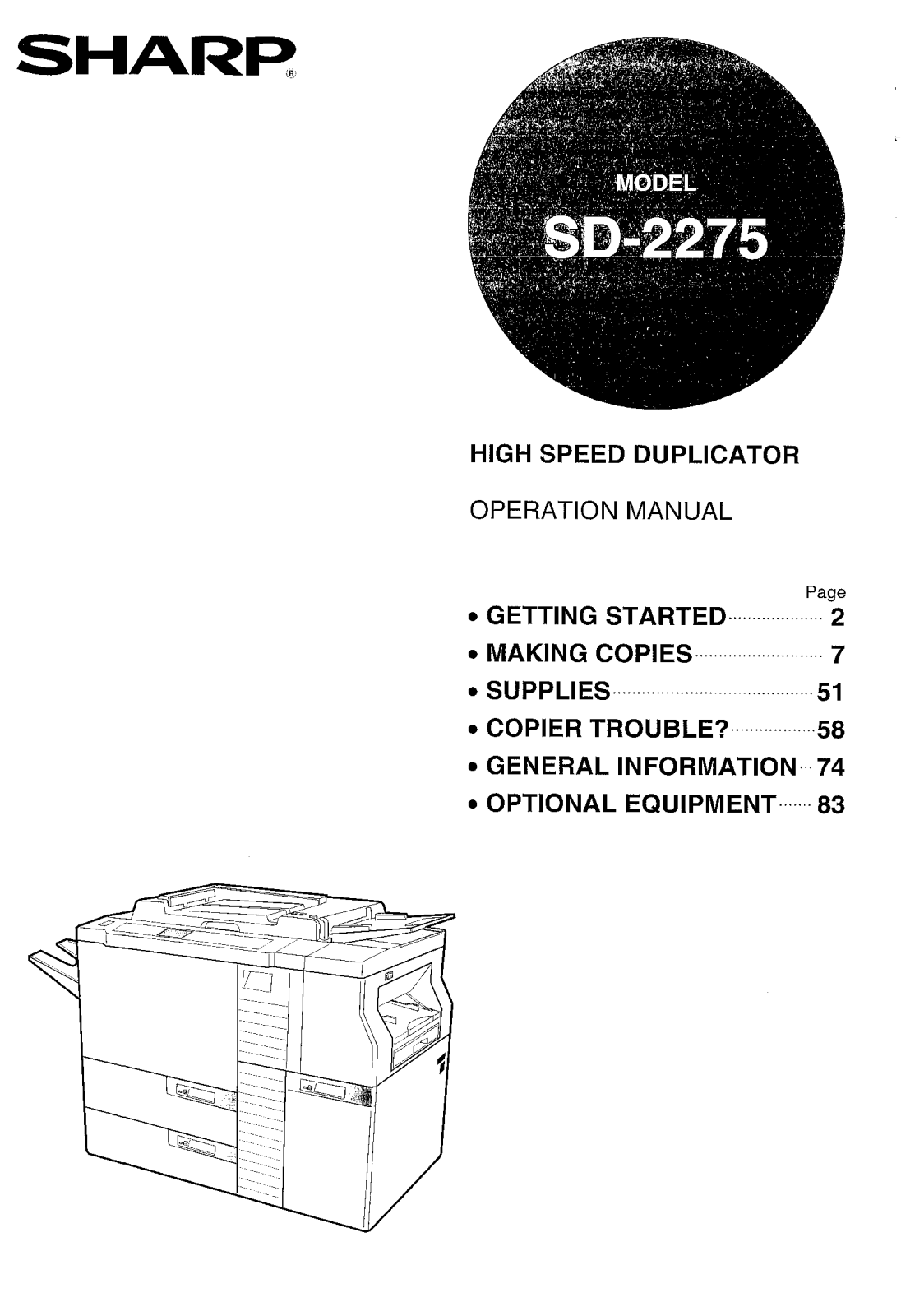 Sharp SD-2275 User Manual