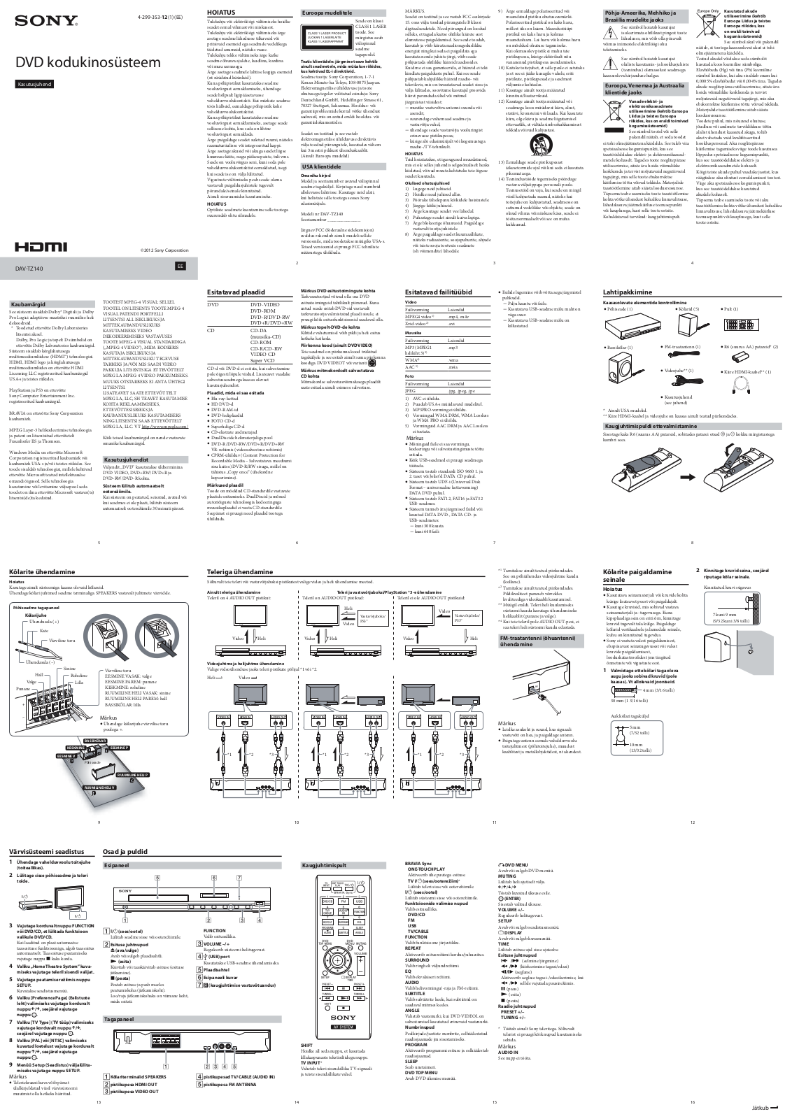 Sony DAV-TZ140 User Manual