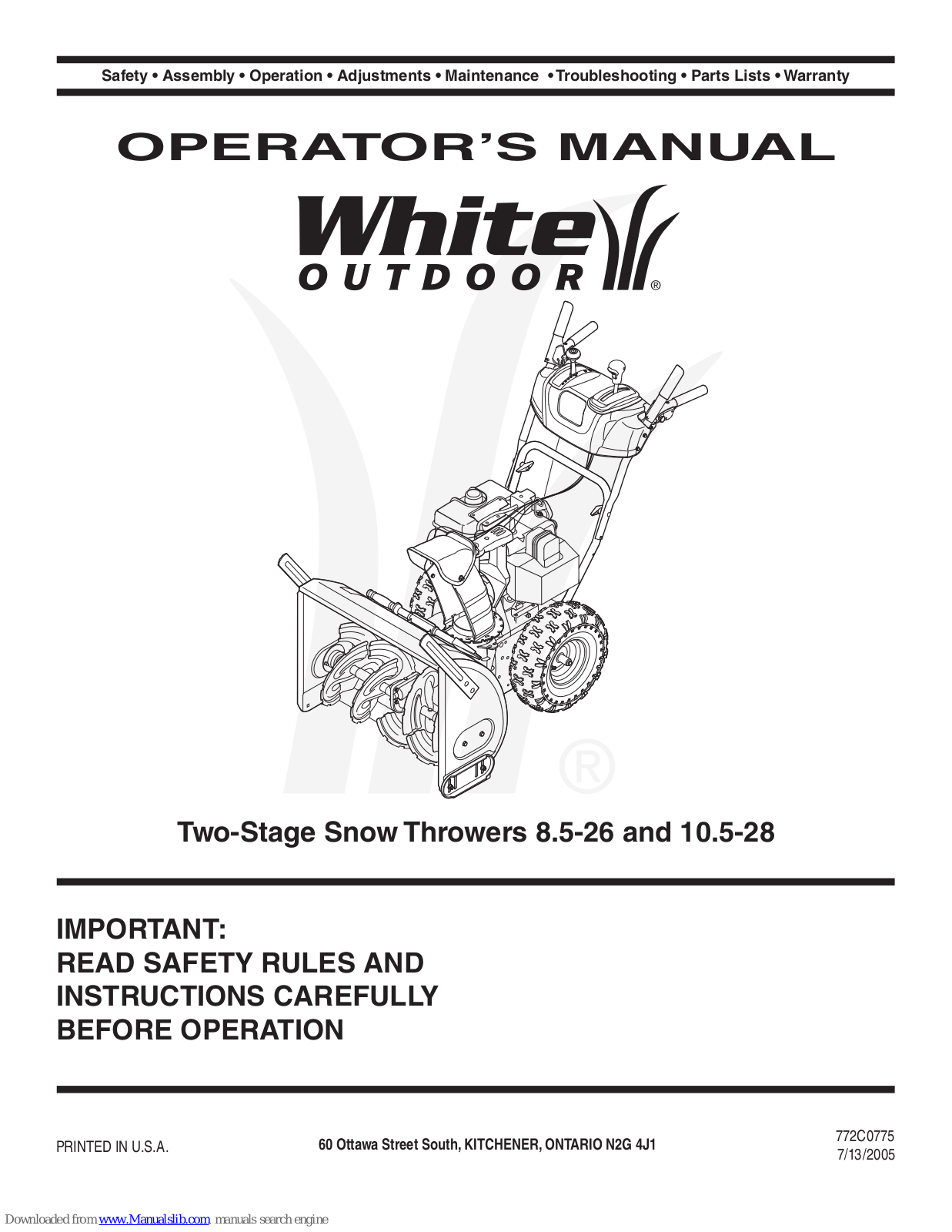 White Outdoor 8.5-26, 10.5-28 Operator's Manual