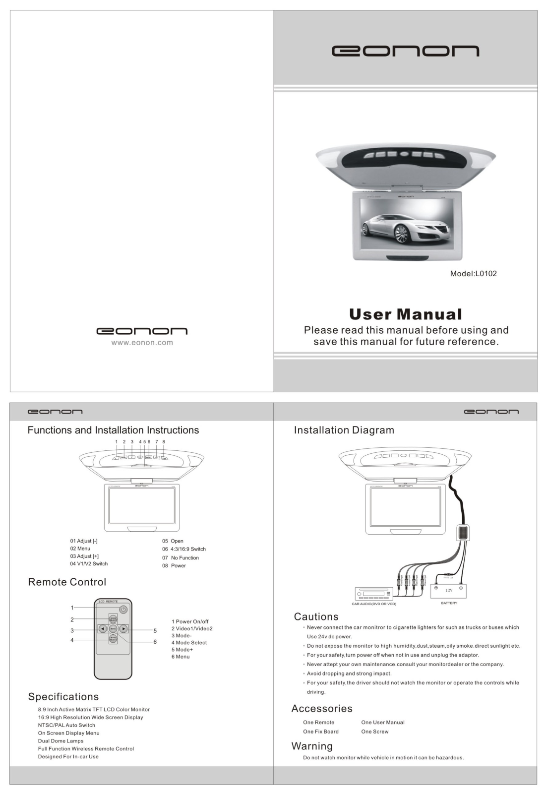 Eonon L0102 Instruction Manual