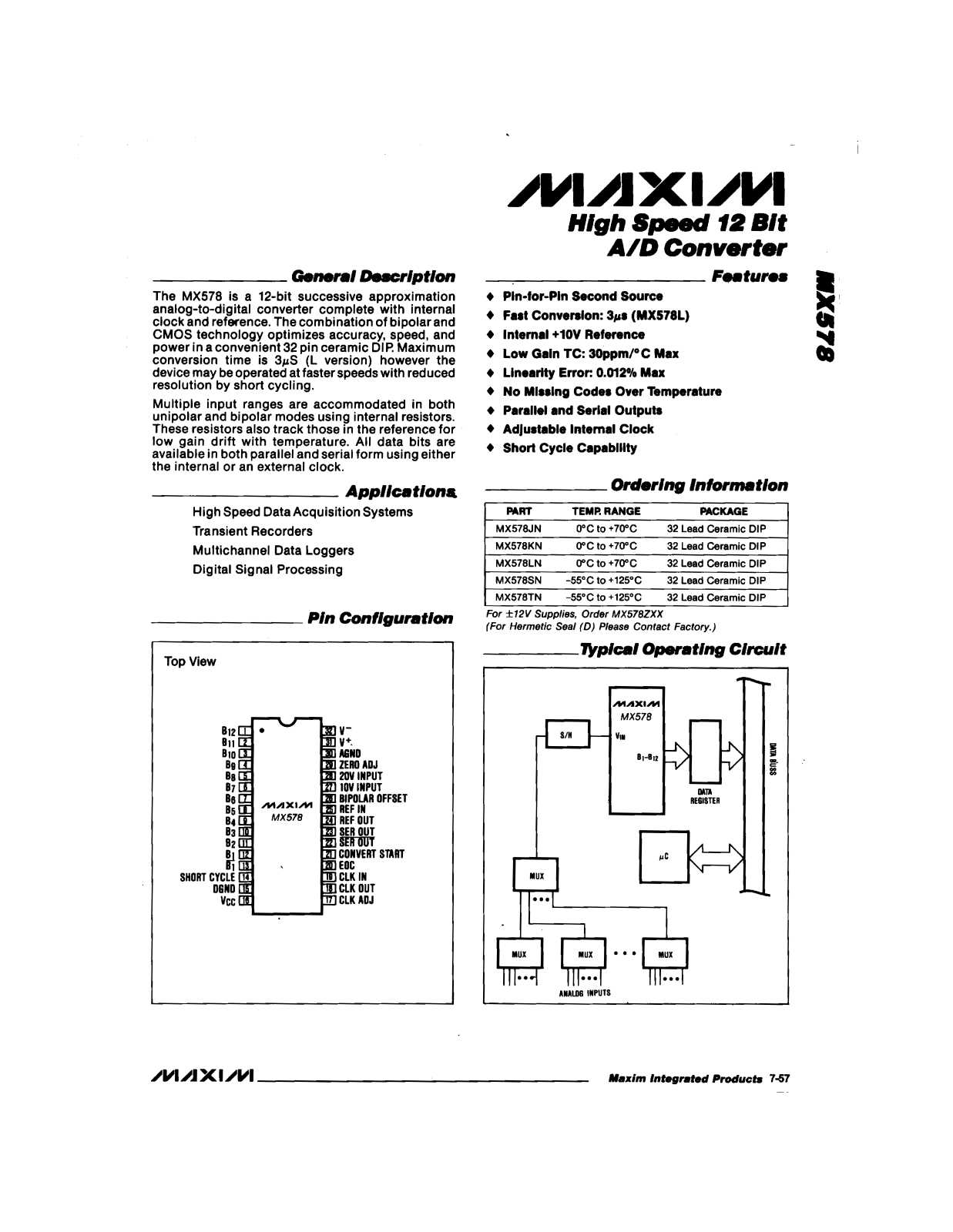 Maxim MX578JN, MX578KN, MX578LN, MX578SN, MX578TN Datasheet