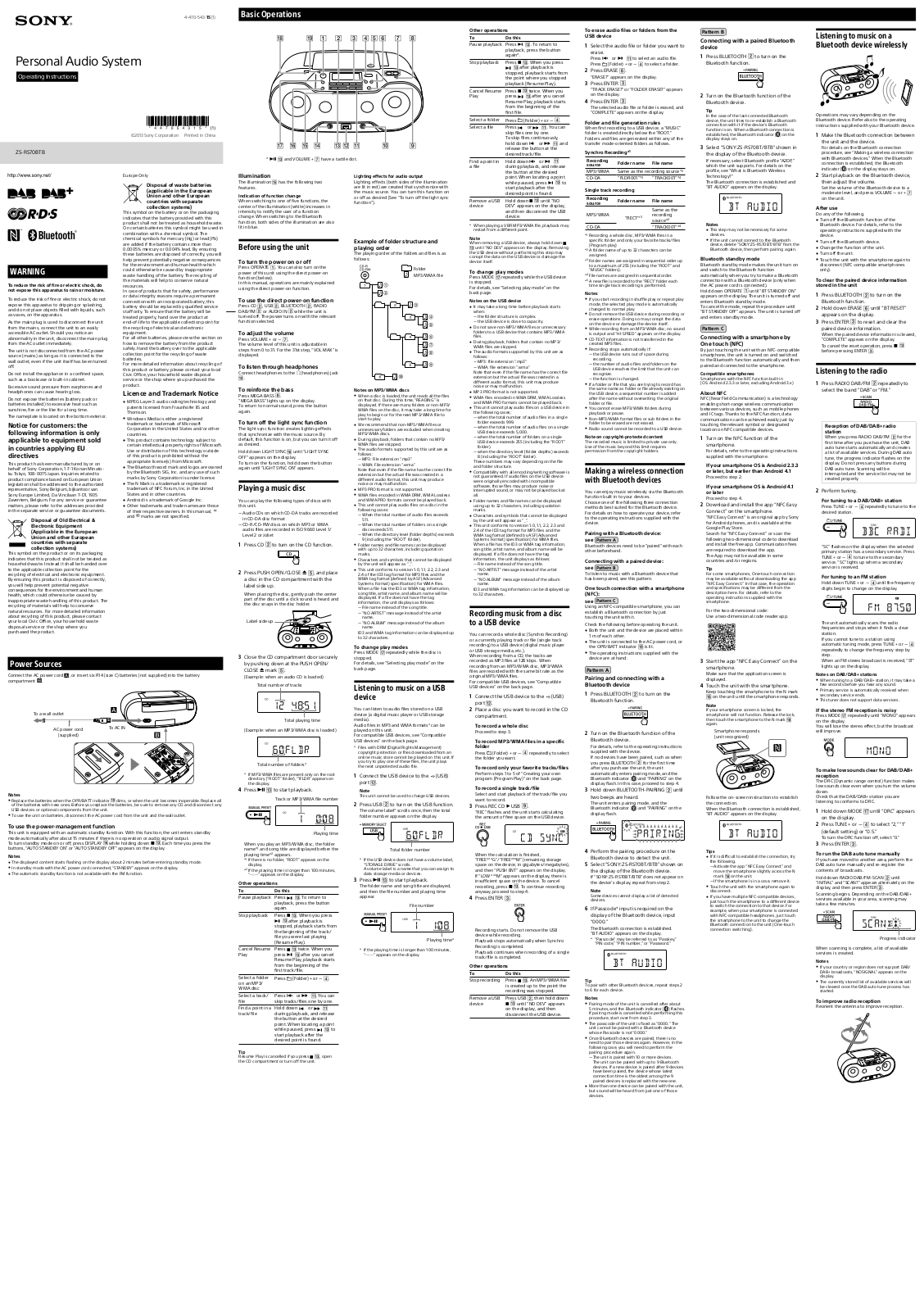 Sony ZS-RS70BTB User Manual