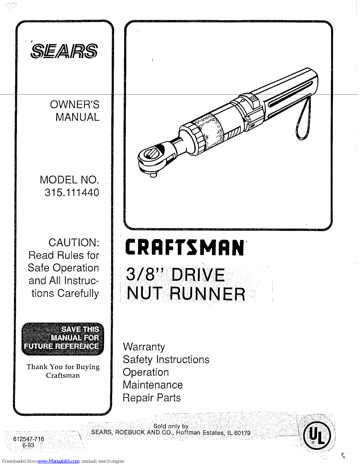 Sears 315.111440 Owner's Manual