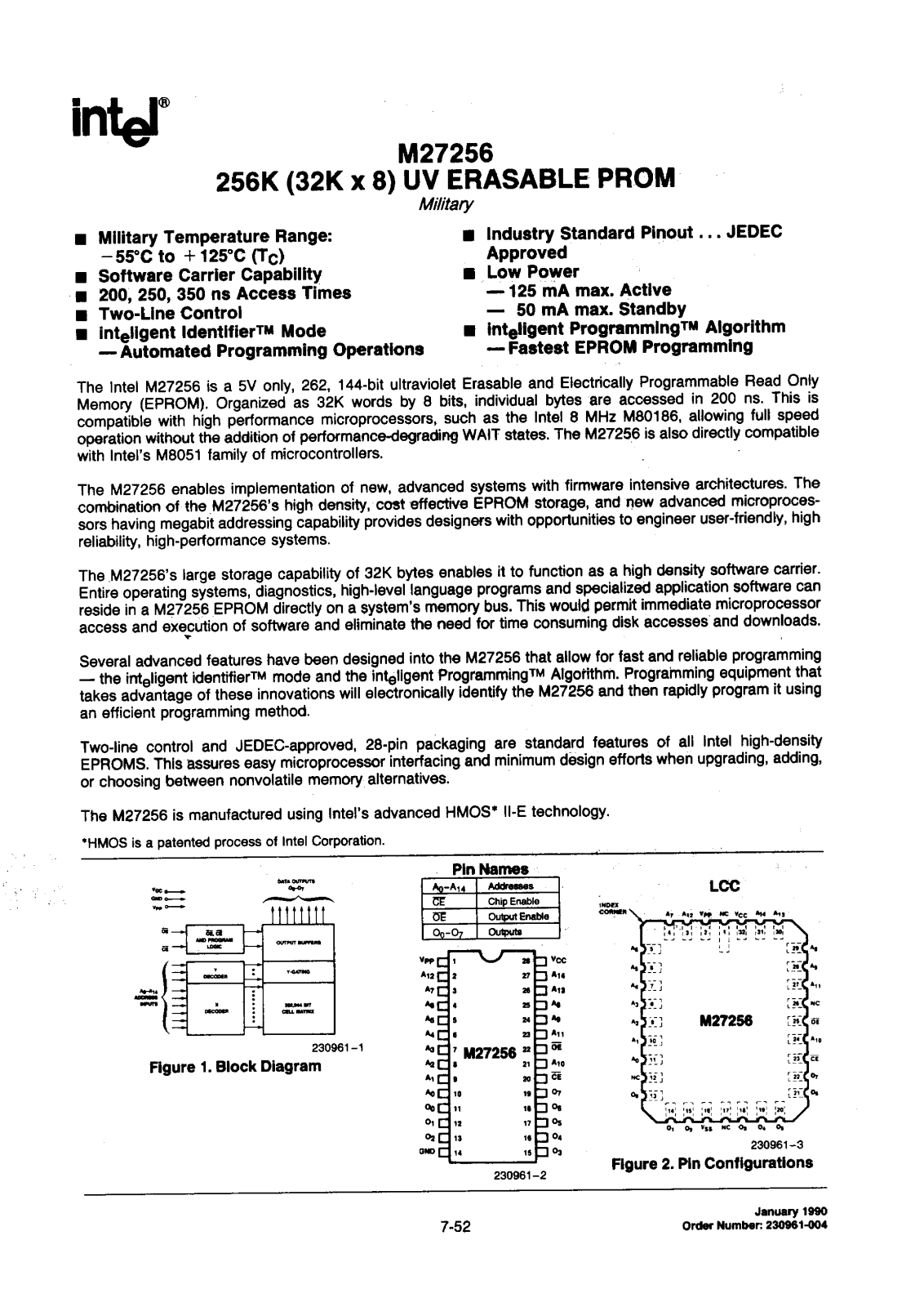 Intel Corporation M27256L-35, M27256L-25, M27256L-20, M27256-20, M27256-35 Datasheet