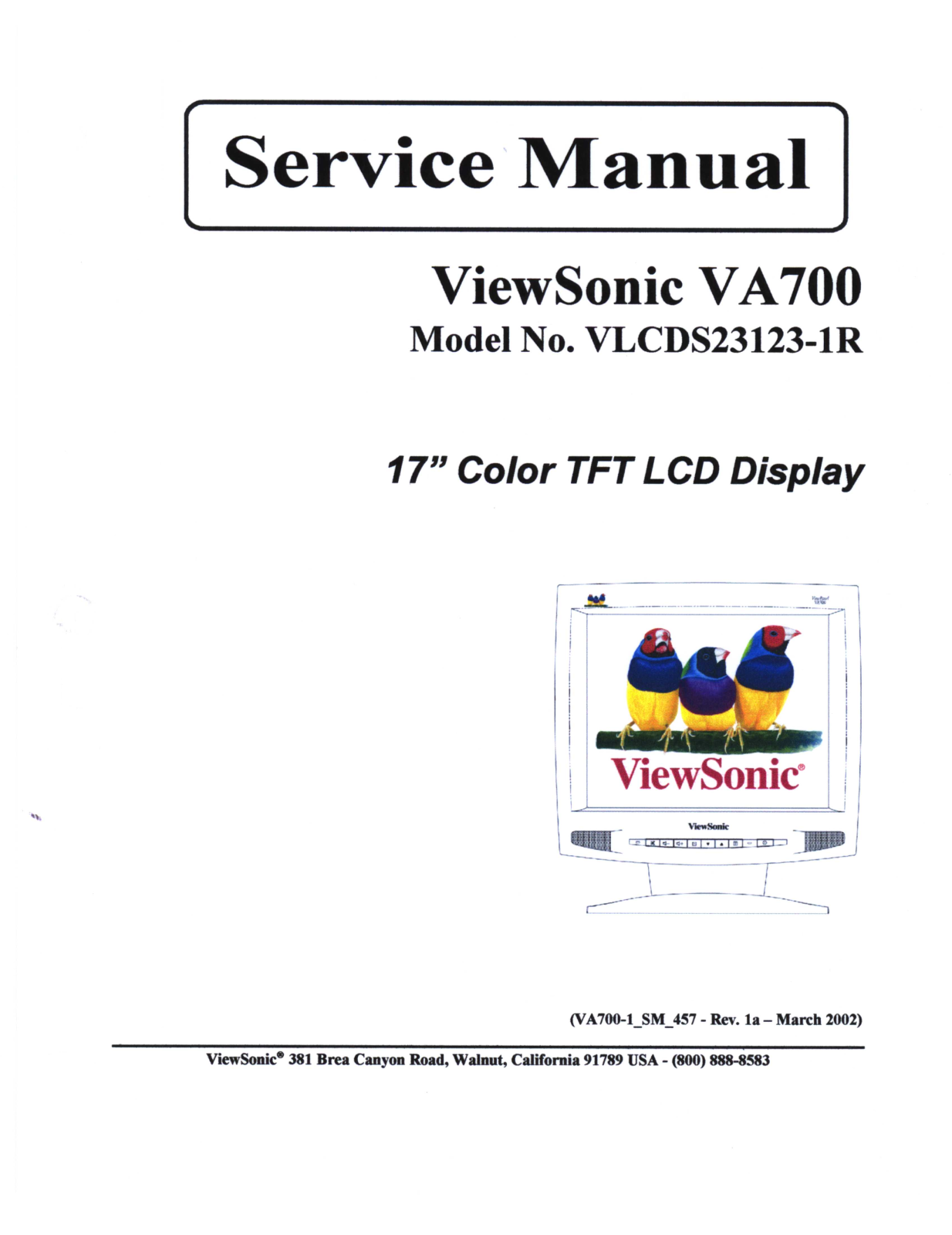 ViewSonic VA700, VLCDS23123-1R Service manual