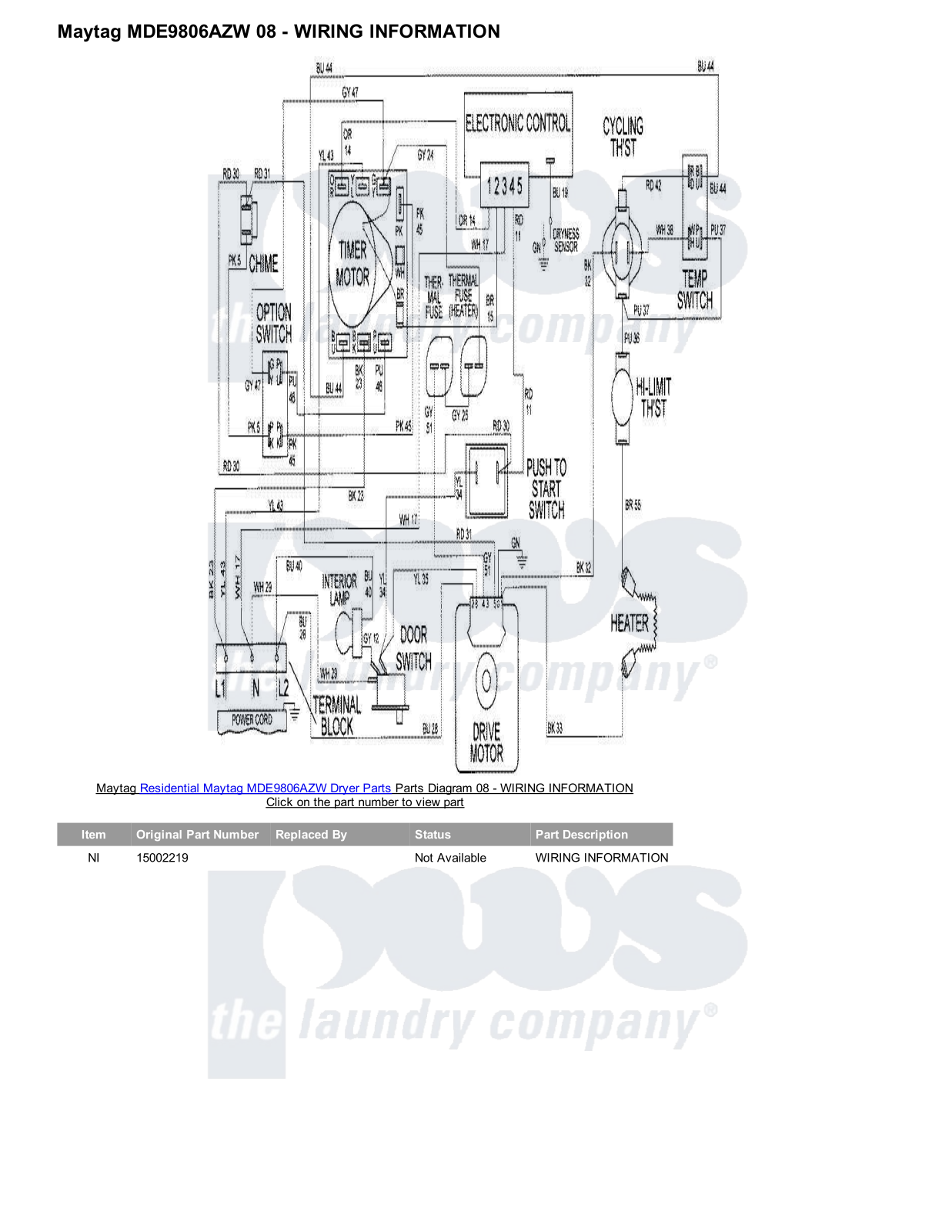 Maytag MDE9806AZW Parts Diagram