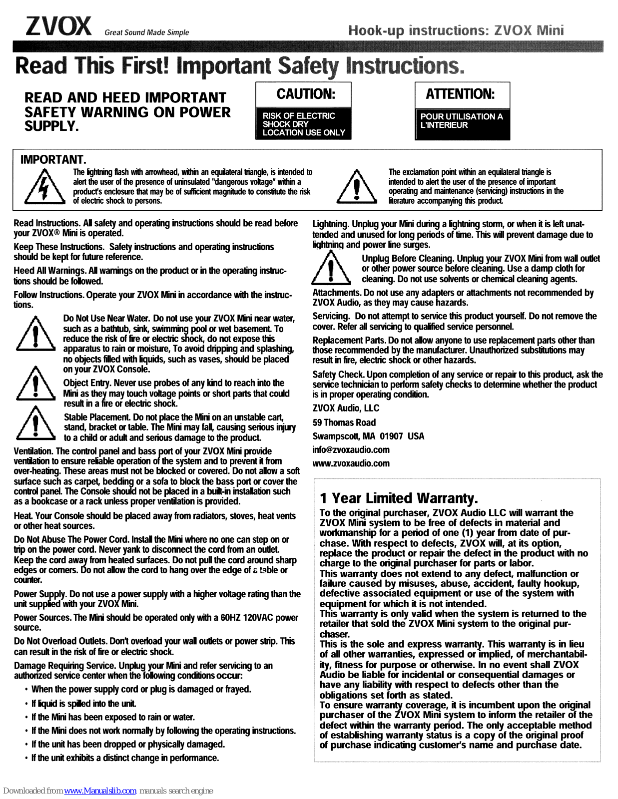 Zvox Audio Mini Hook-up Instructions