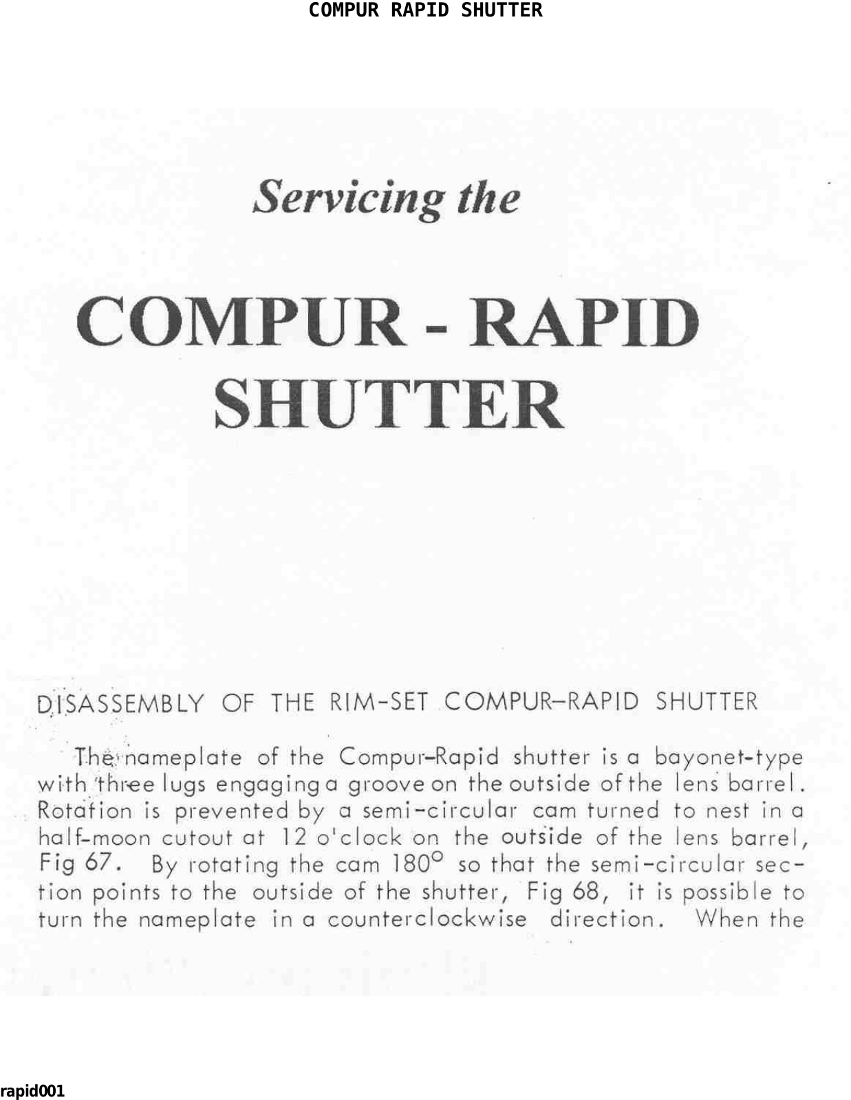 COMPUR RAPID SHUTTER Repair Manual