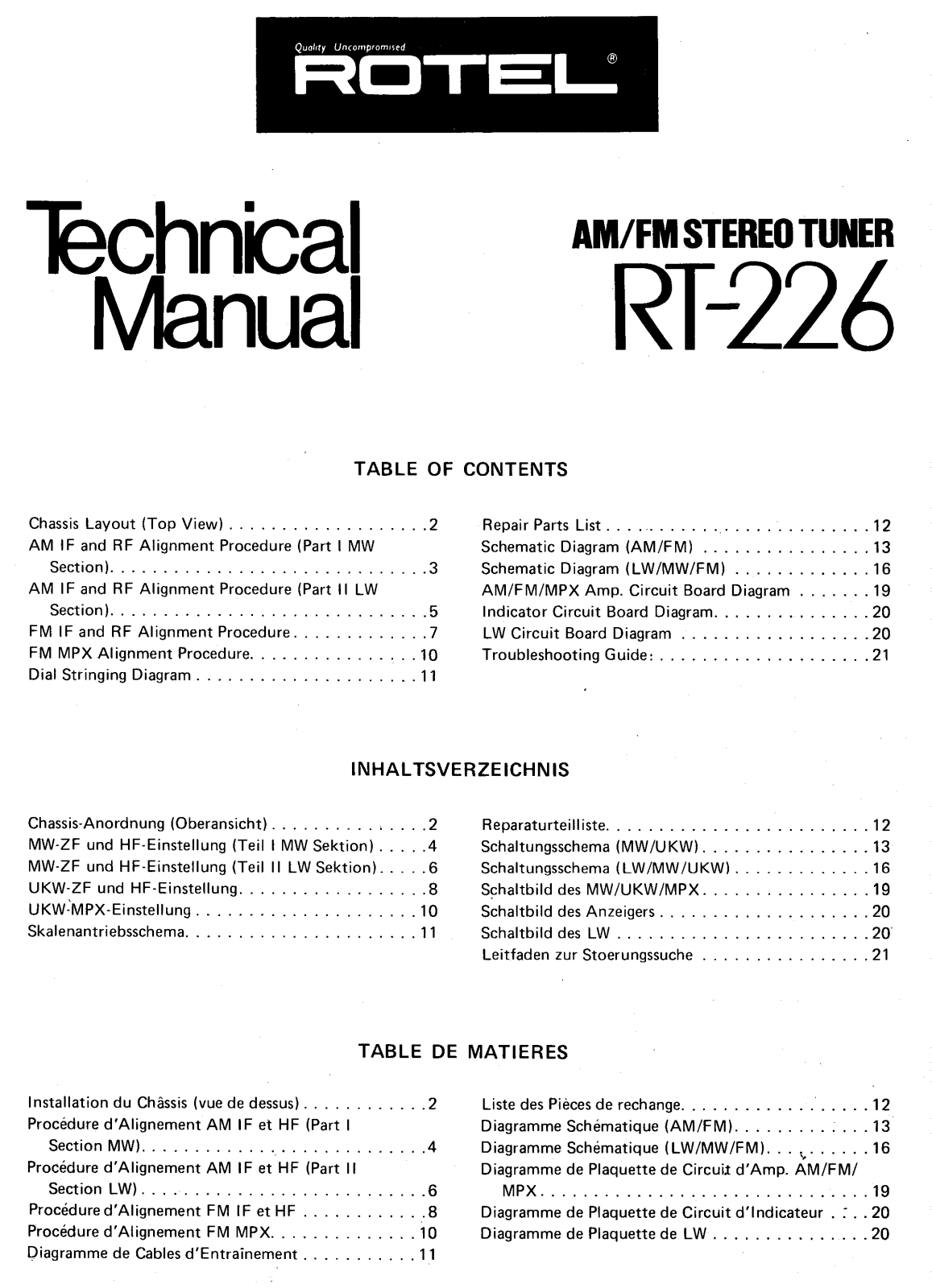 Rotel RT-226 Service manual