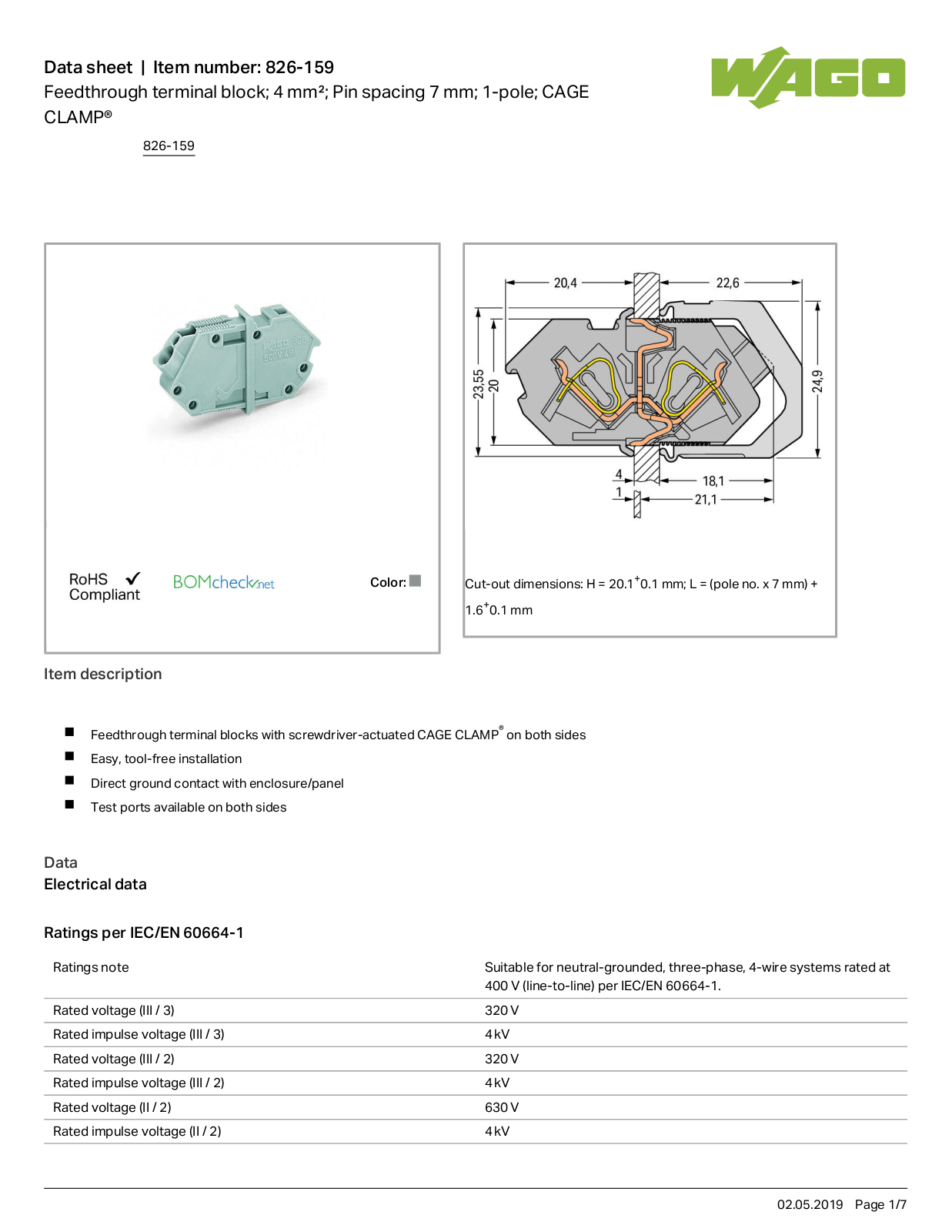 Wago 826-159 Data Sheet