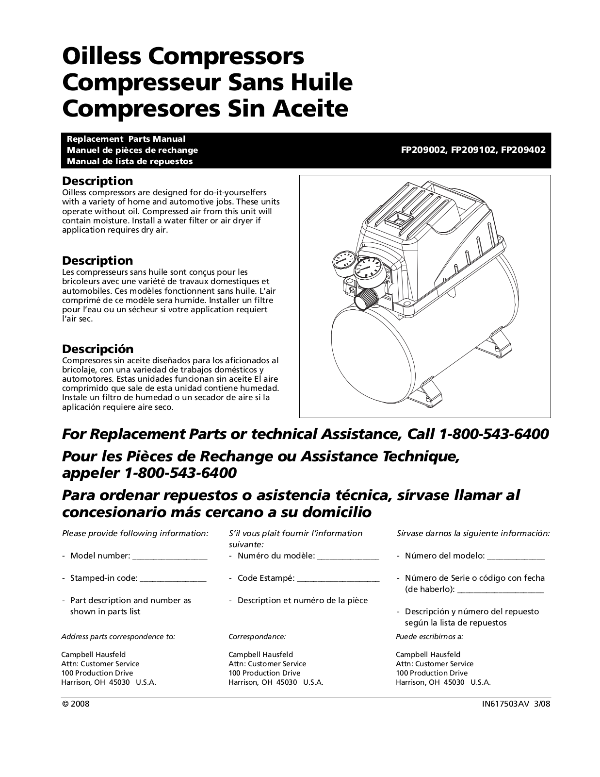 Campbell Hausfeld FP209102, FP209002, FP209402 User Manual