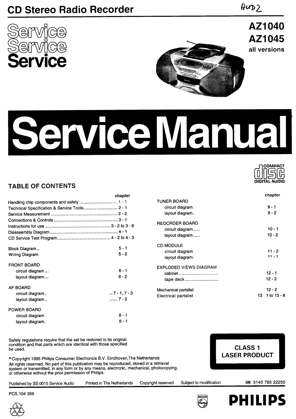 Philips AZ-1040, AZ-1045 Service manual