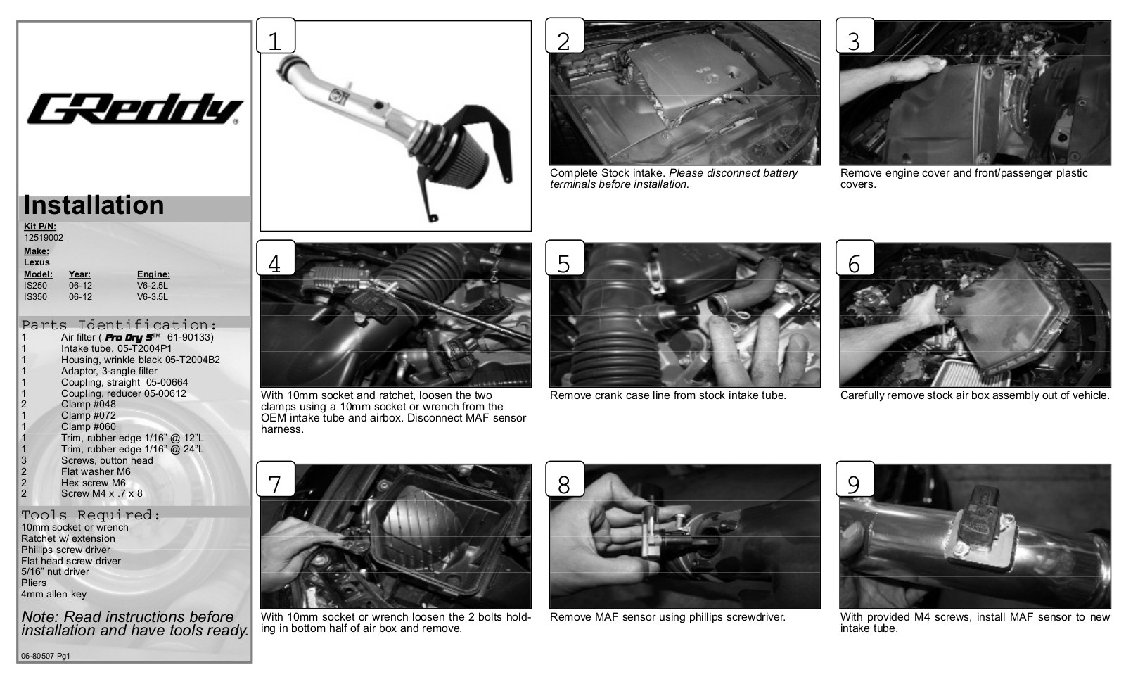 GReddy AIR INTAKE SYSTEMS  Lexus IS250, IS350 2006-10 User Manual