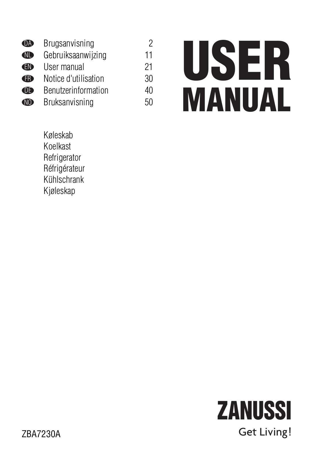 Zanussi ZBA7230A User Manual