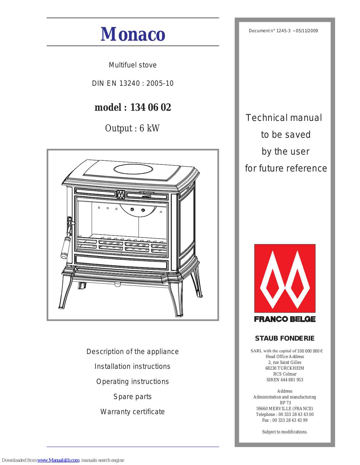 Monaco 134 06 02 Technical Manual