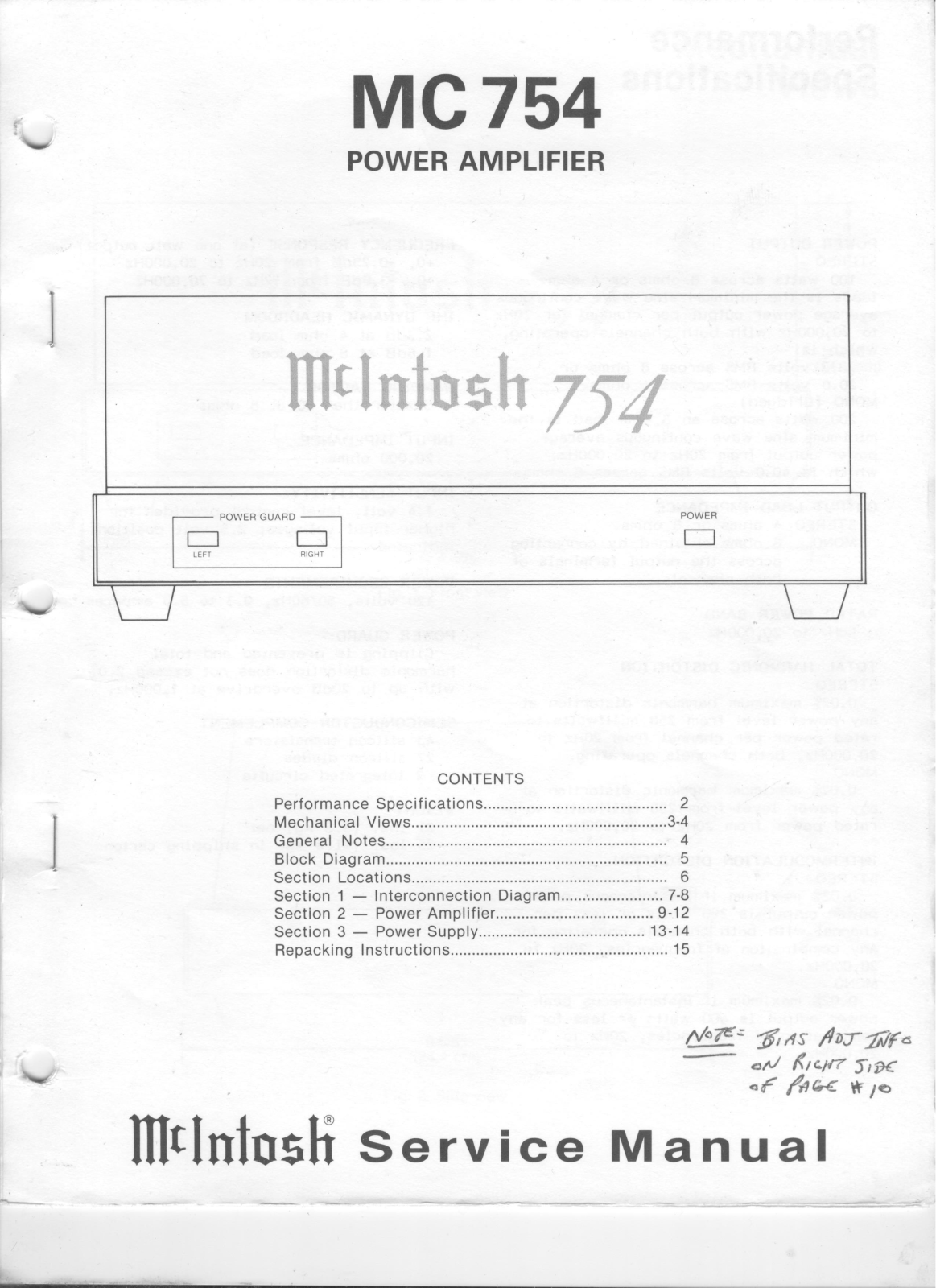 McIntosh mc 754 Service Manual