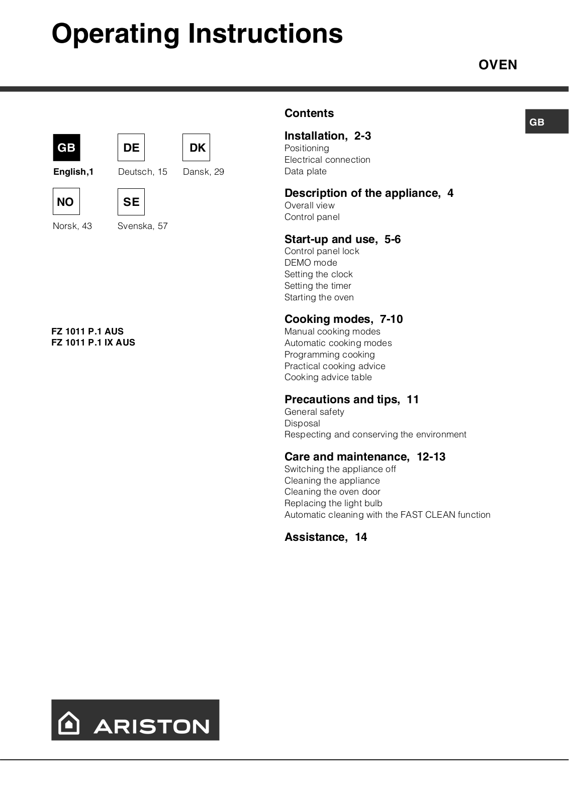 Hotpoint FZ 1011 P.1 IX AUS User Manual