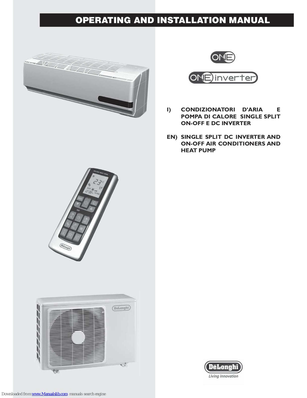 DeLonghi ONE On-Off 12K, ONE Inverter 12K, ONE Inverter 24K, ONE On-Off 24K Operating And Installation Manual