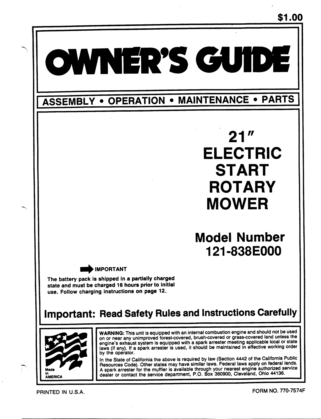 MTD 121-838E000 User Manual