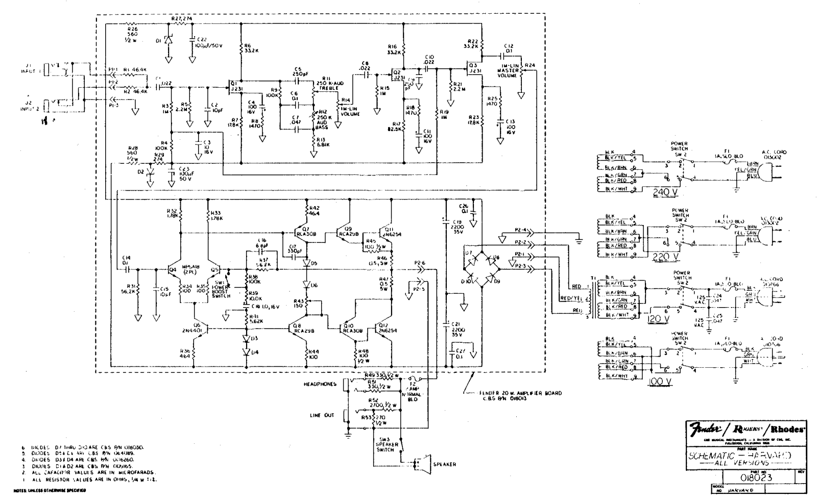 Fender Harvard 018023 Schematic