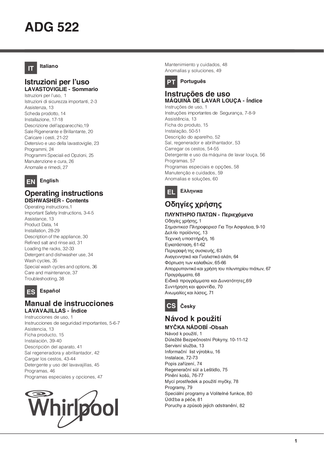 Whirlpool ADG 522 X Operating Instructions