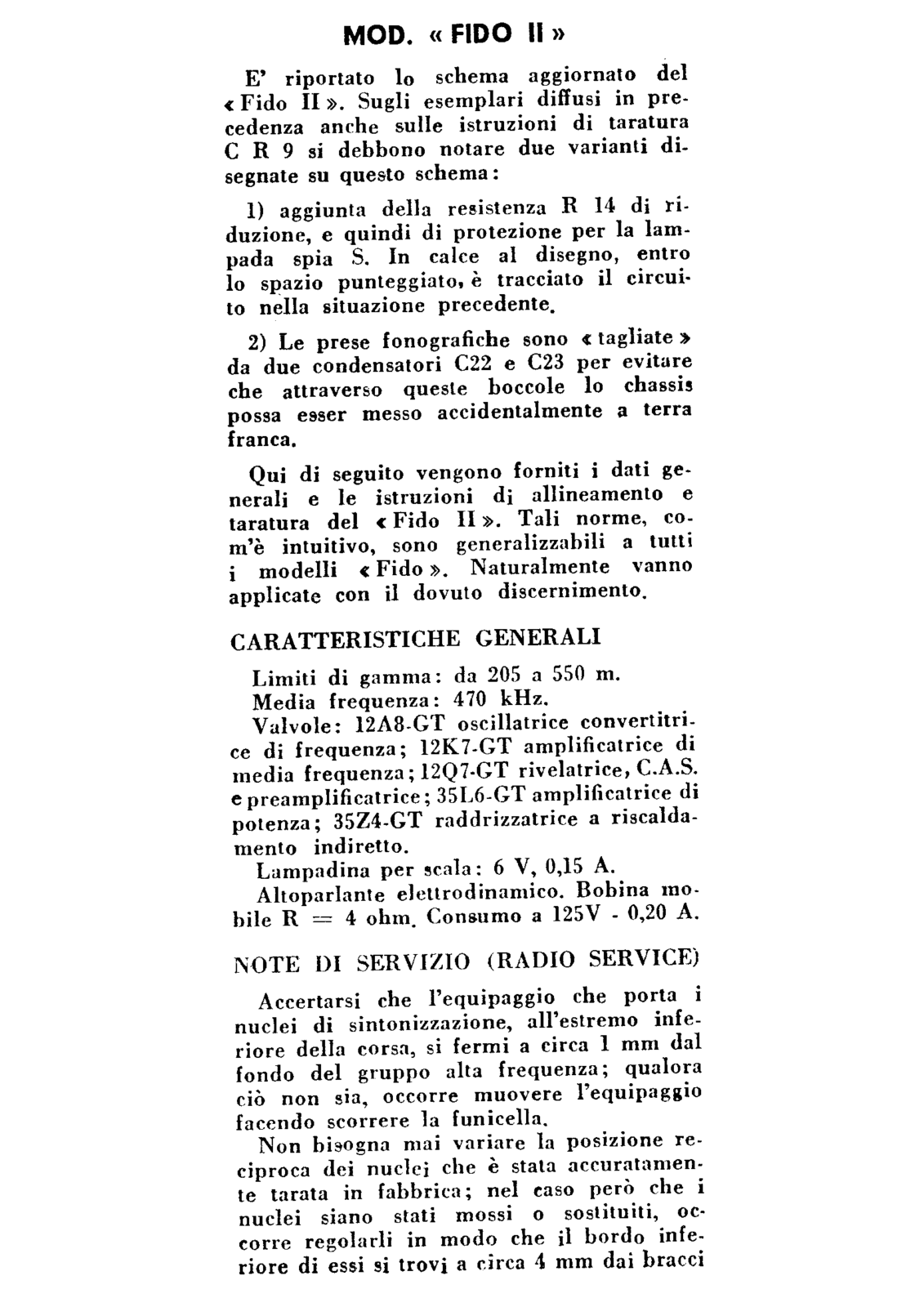 Radiomarelli fido ii Specification