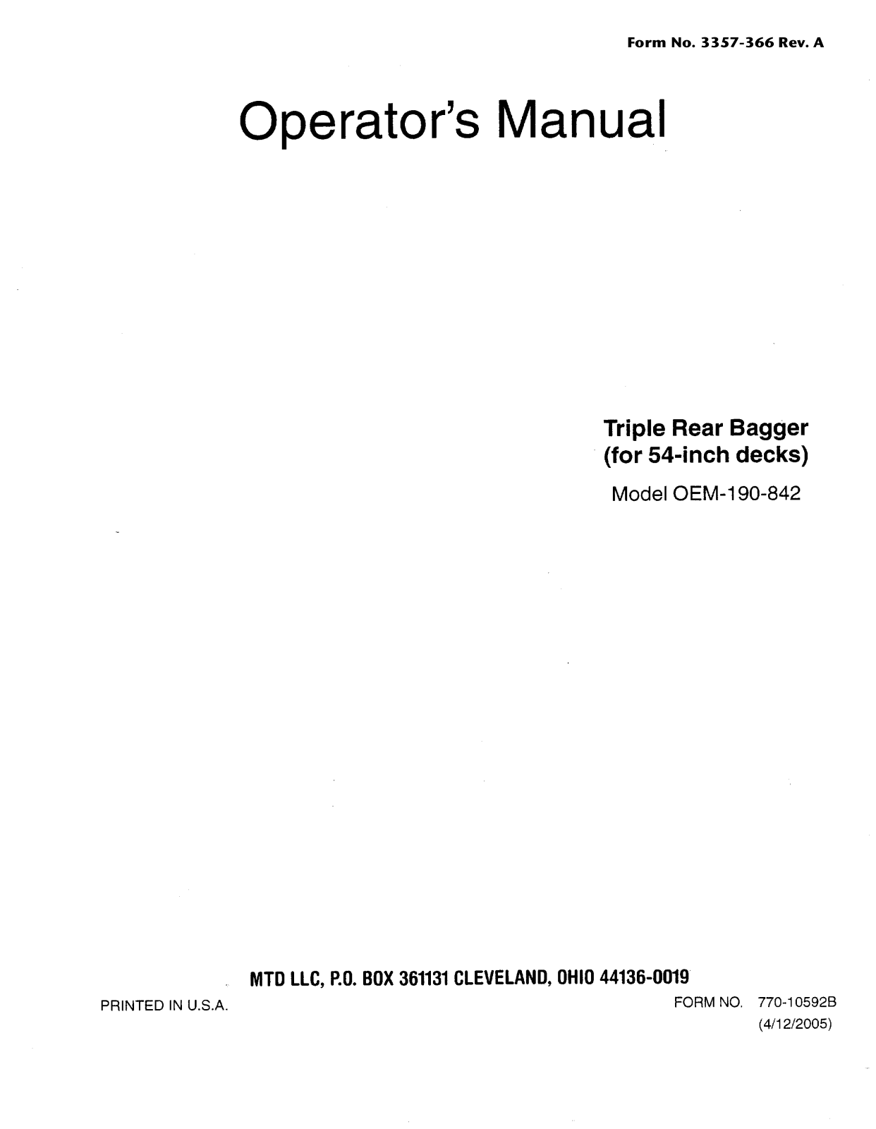 Toro 190-842-000 Operator's Manual