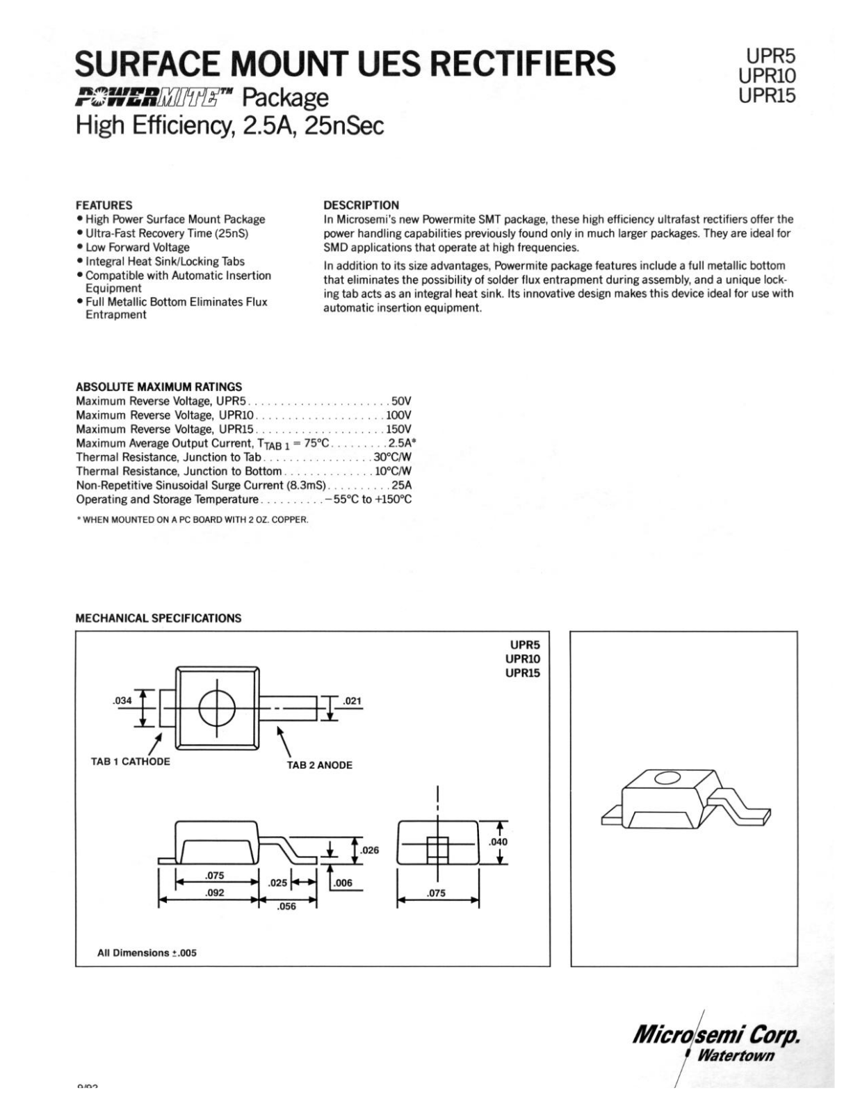 Microsemi UPR15, UPR10, UPR5 Datasheet