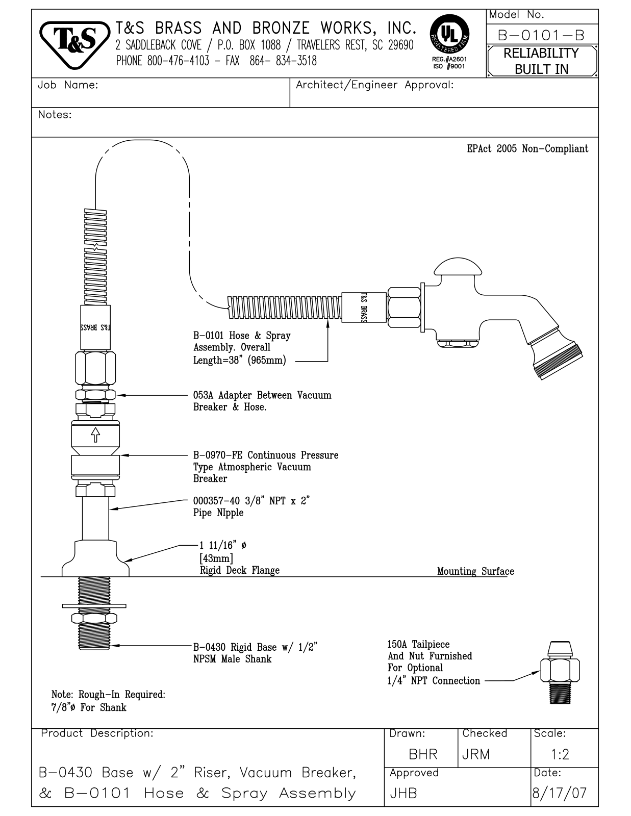 T&S Brass B-0101-B User Manual