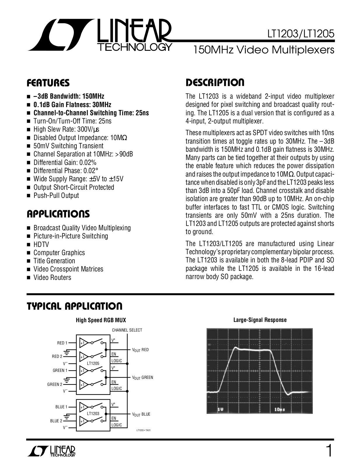 Linear Technology LT1205, LT1203 Datasheet