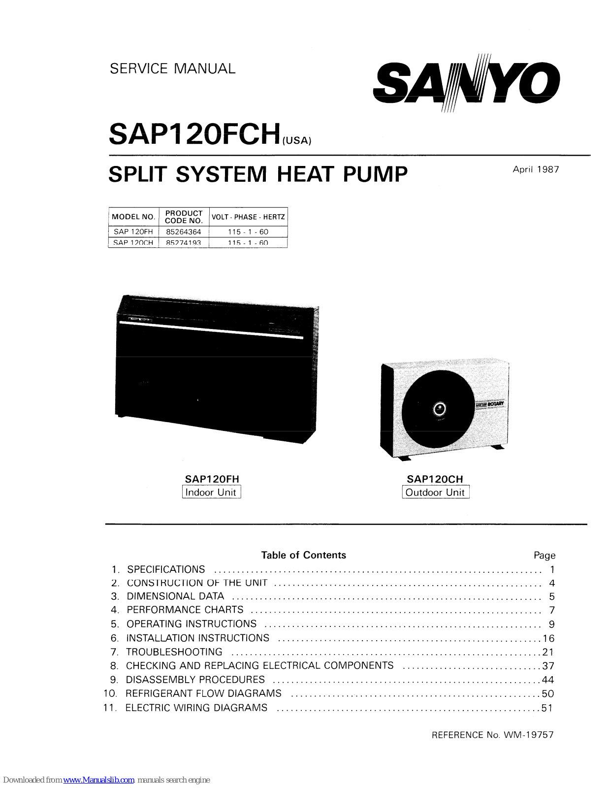 Sanyo SAP120FCH,SAP120FH,SAP120CH Service Manual