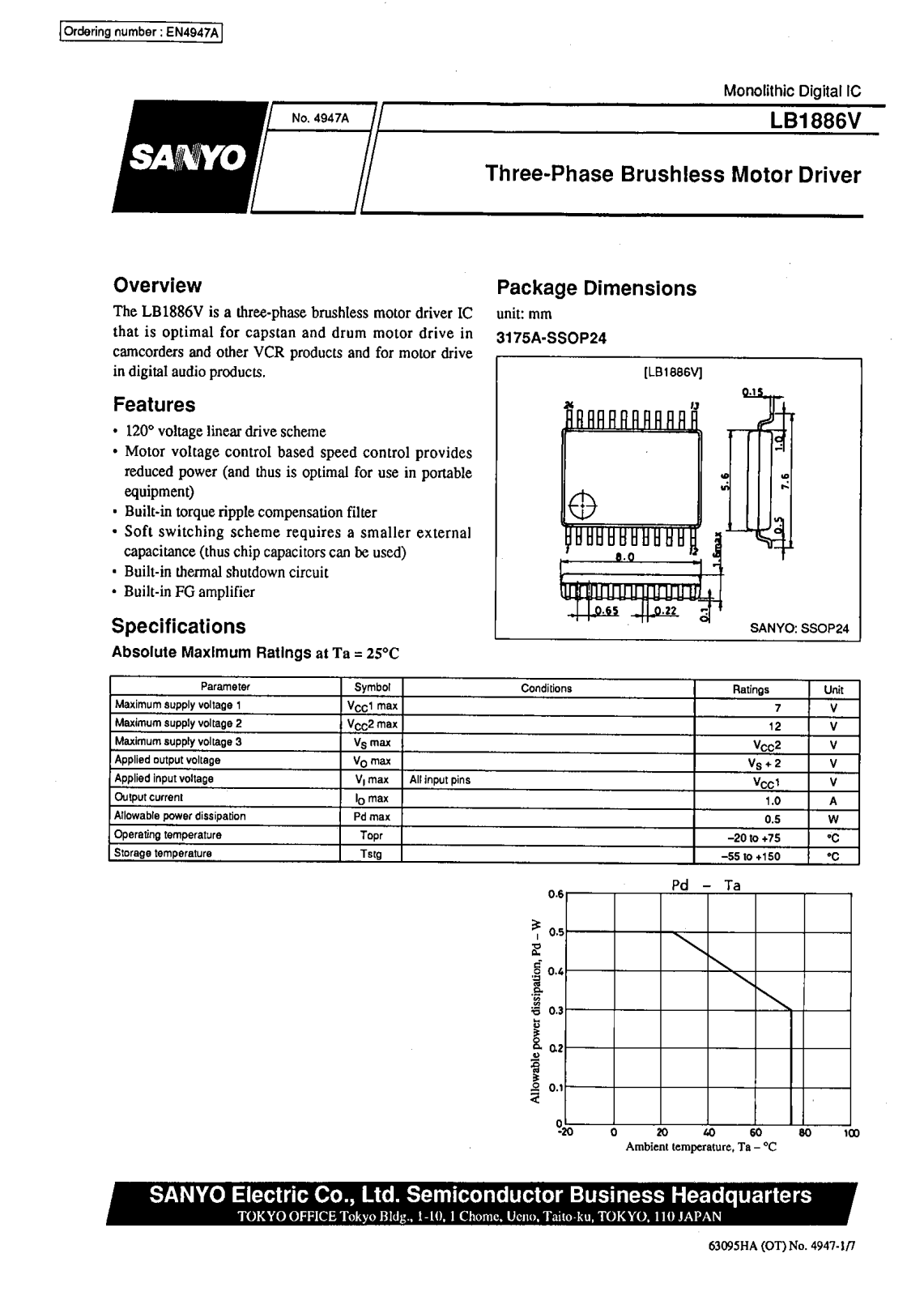 SANYO LB1886V Datasheet