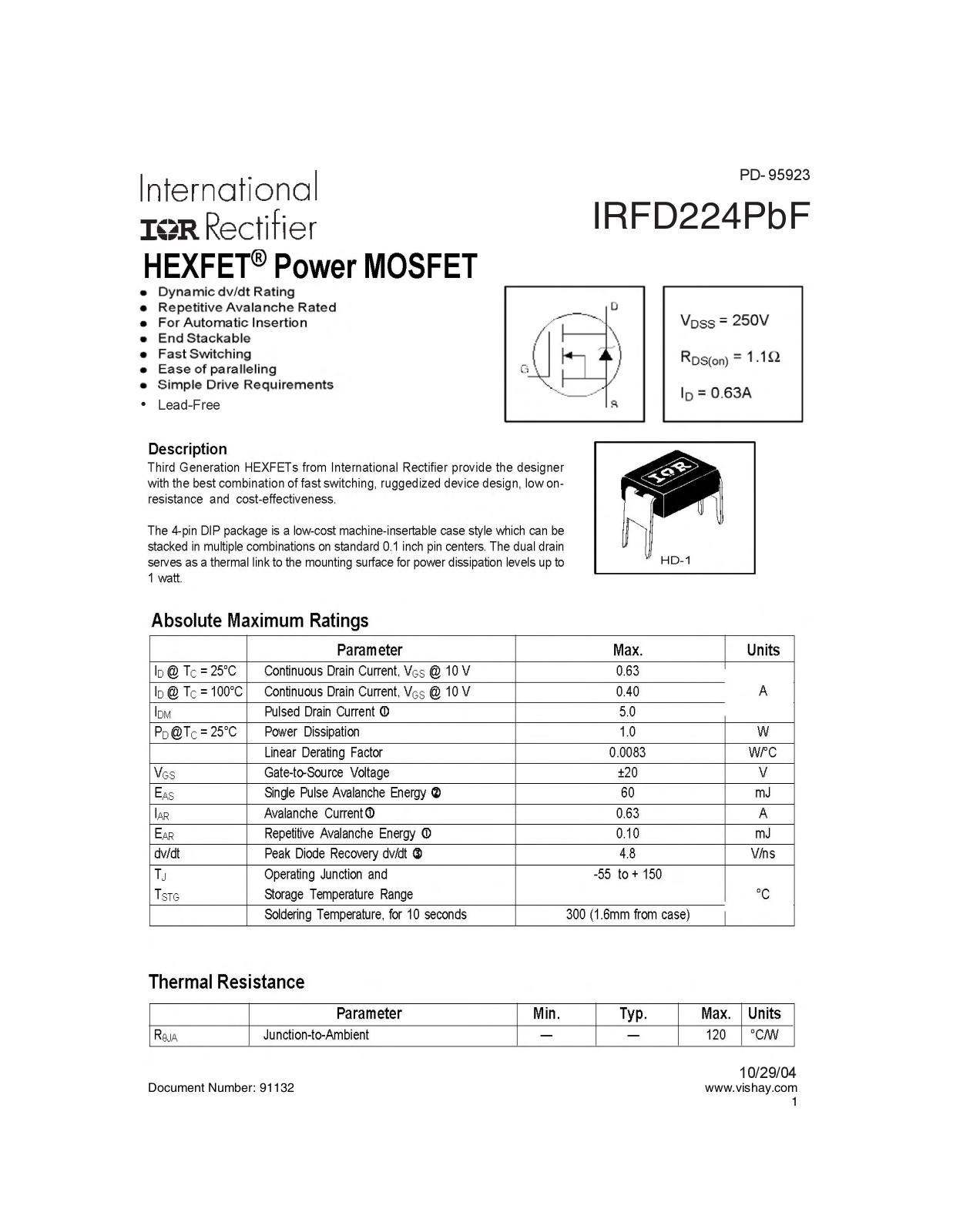 Datasheet irfd224pbf Datasheet - ManualMachine.com