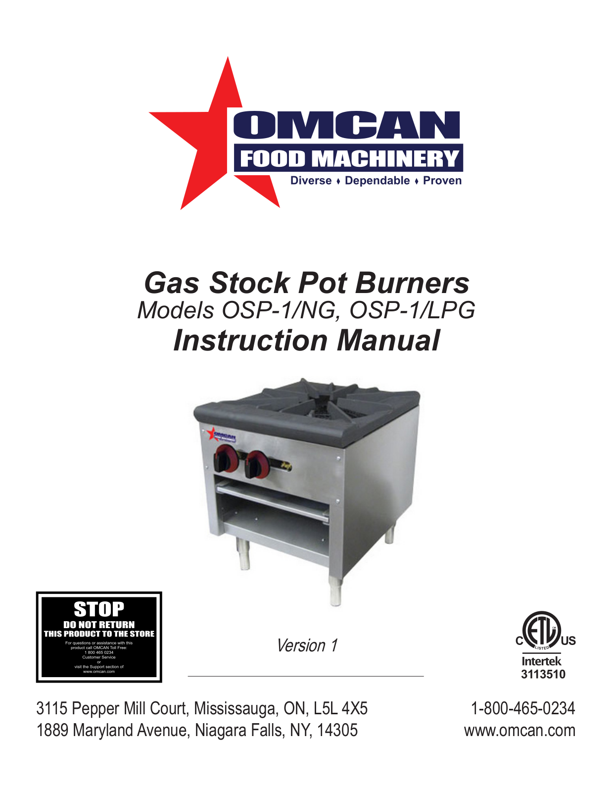 Omcan Food Machinery OSP-1-NG Installation  Manual