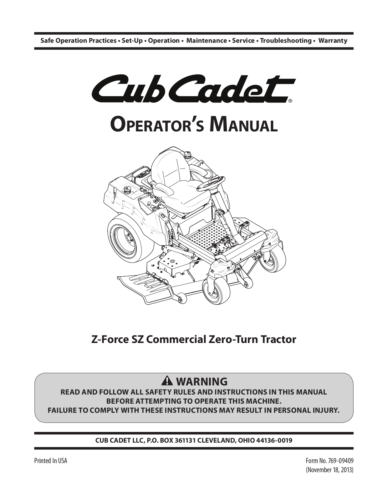 Cub cadet SZ User Manual