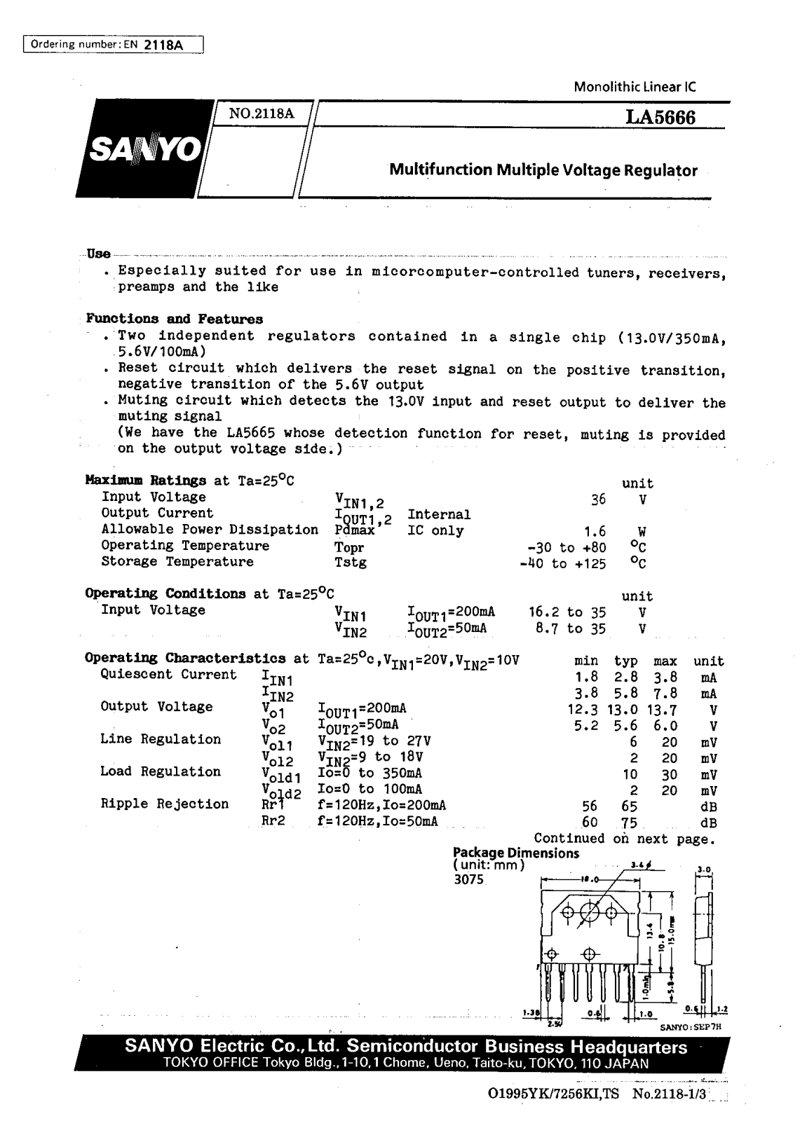 SANYO LA5666 Datasheet