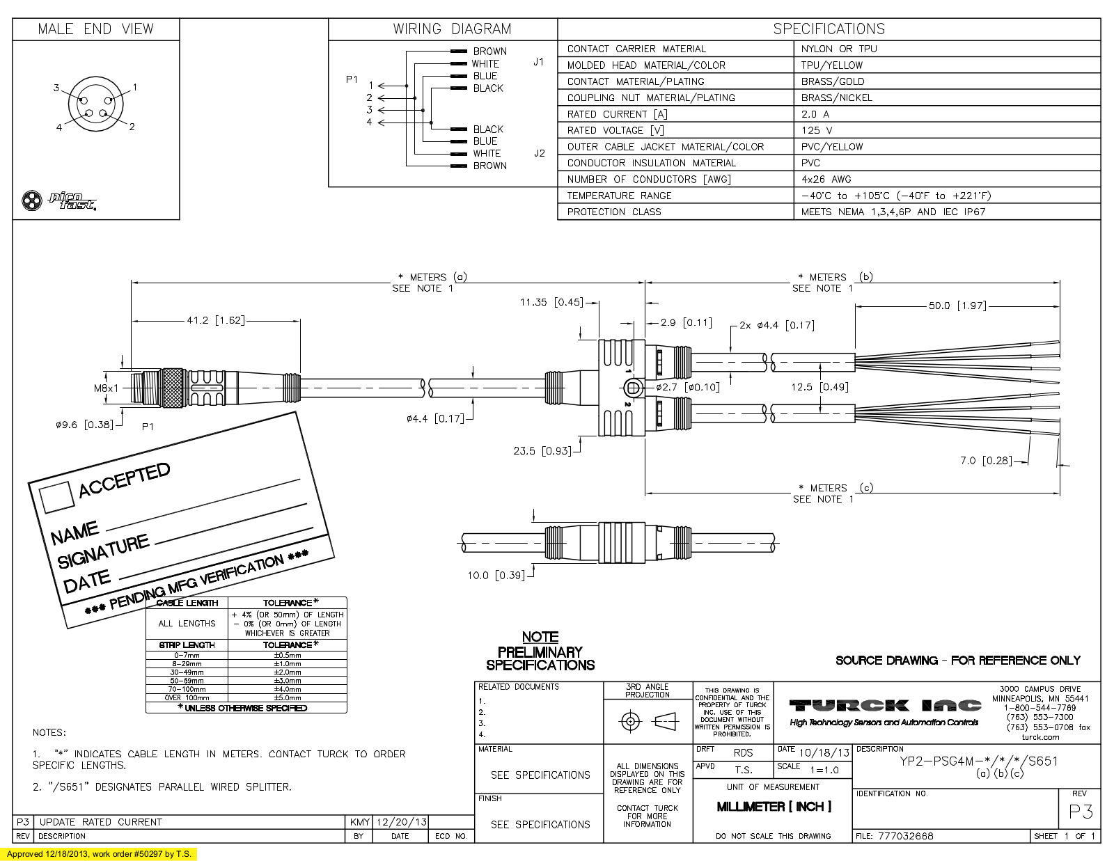 Turck YP2-PSG4M-0.2/1/1/S651 Specification Sheet