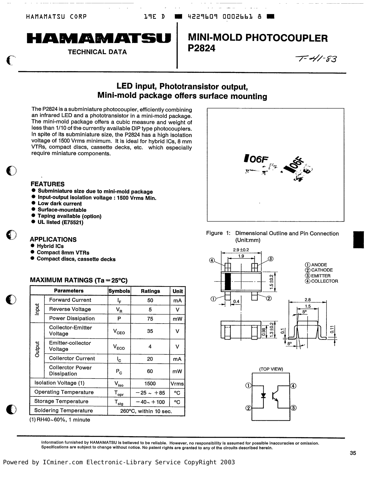 HAMAMATSU P2824 Service Manual