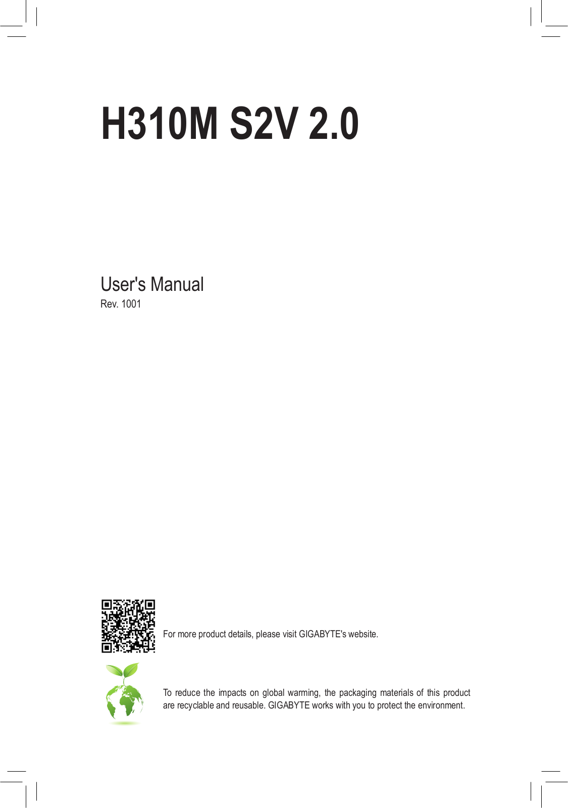 GIGABYTE H310M S2V 2.0 (rev. 1.0) User manual