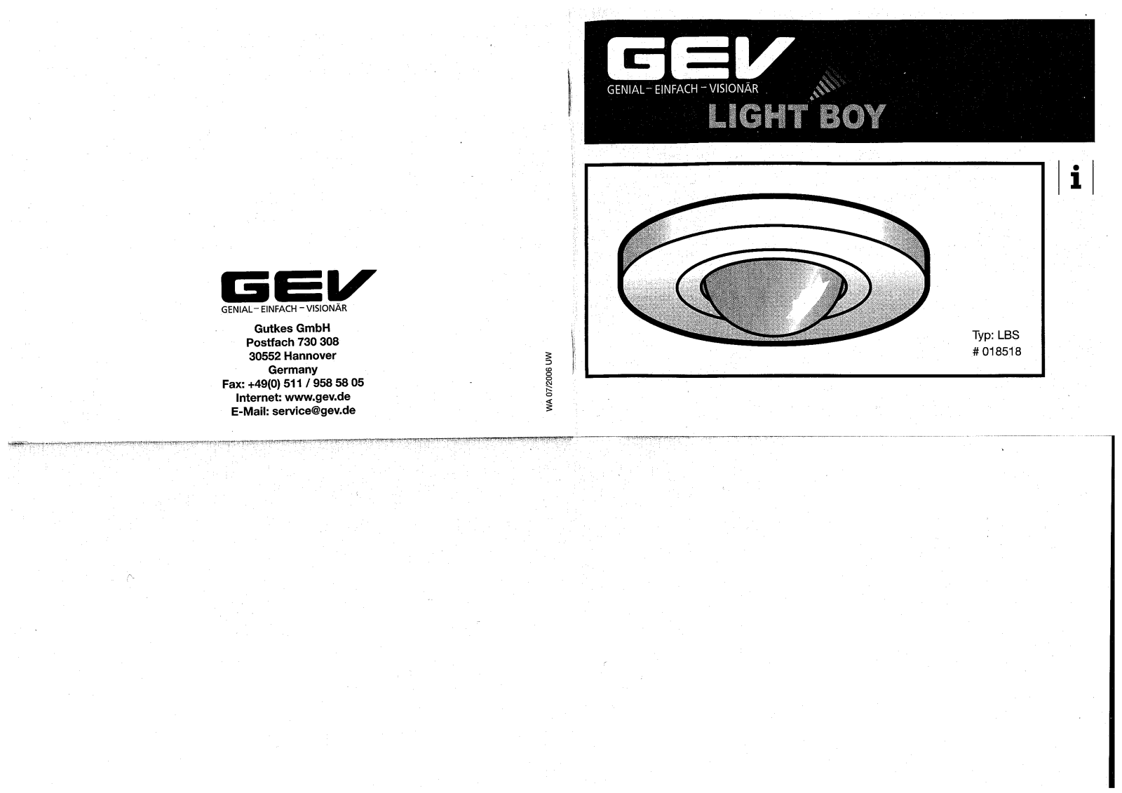 GEV 018518 User Manual